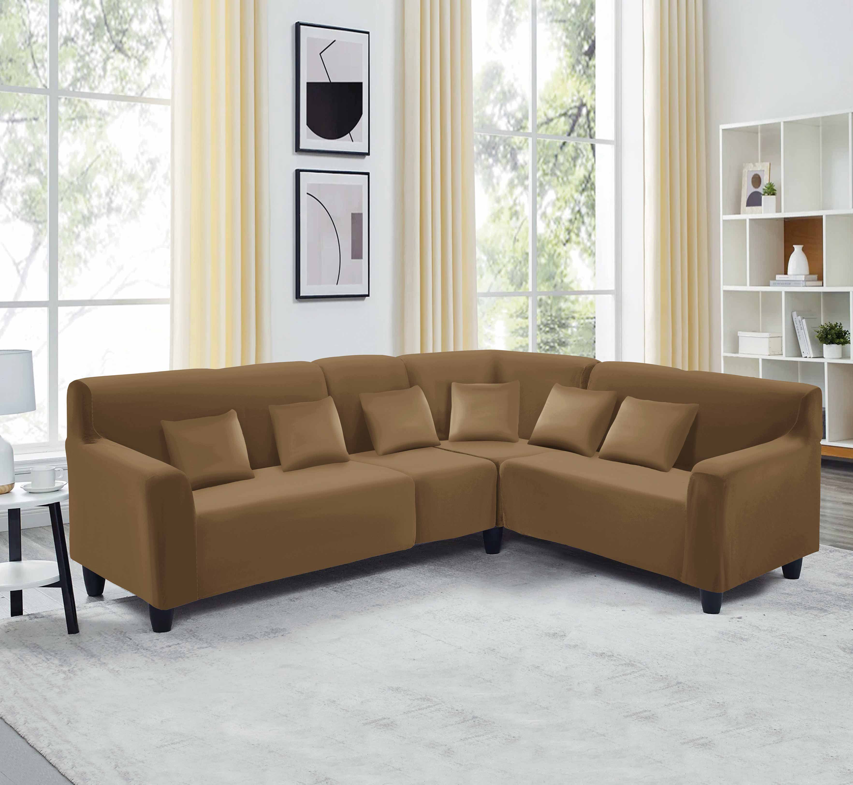 Funda de mueble modular de 4 piezas de terciopelo liso  con 6 fundas de cojines