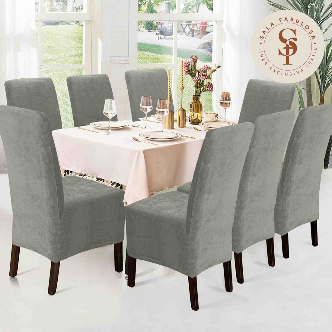 Funda de silla x8pzs en terciopelo liso