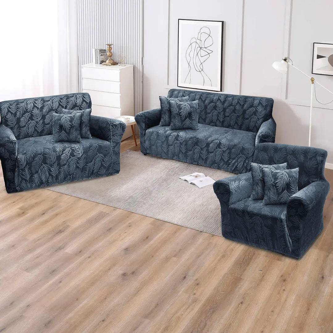 Funda de mueble terciopelo labrado 3-2-1 con 6 fundas de cojines