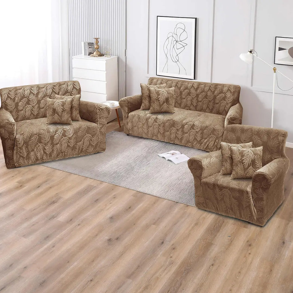 Funda de mueble terciopelo labrado 3-2-1 con 6 fundas de cojines