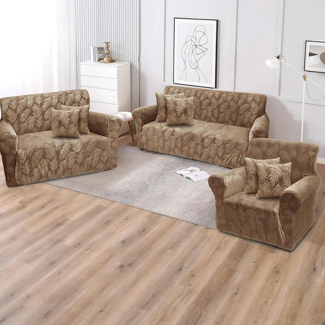 Funda de mueble terciopelo labrado 3-2-1 con 6 fundas de cojines