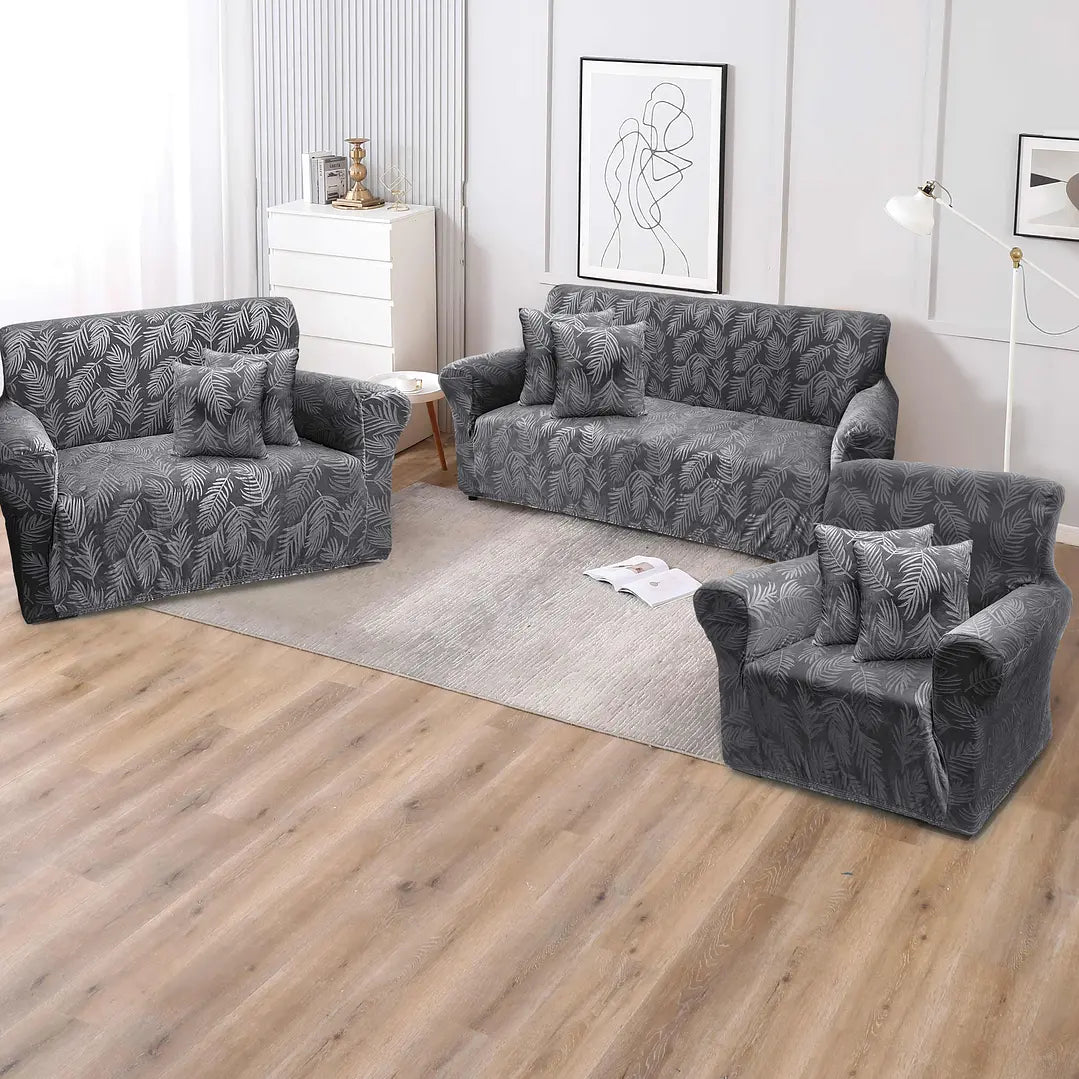 Funda de mueble terciopelo labrado 3-2-1 con 6 fundas de cojines