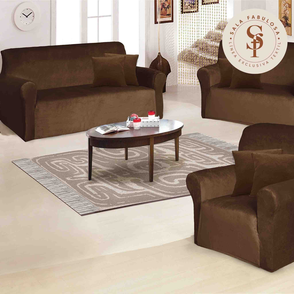 Funda de mueble 3-2-1 en terciopelo liso con 6 fundas de cojines