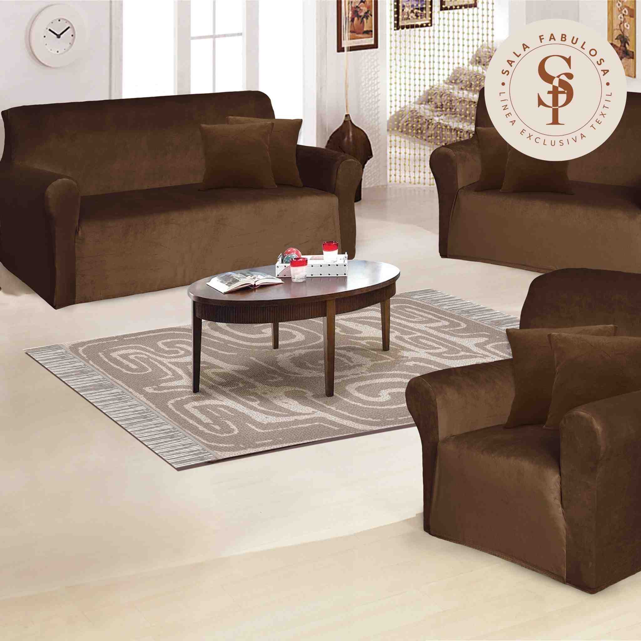 Funda de mueble 3-2-1 en terciopelo liso con 6 fundas de cojines