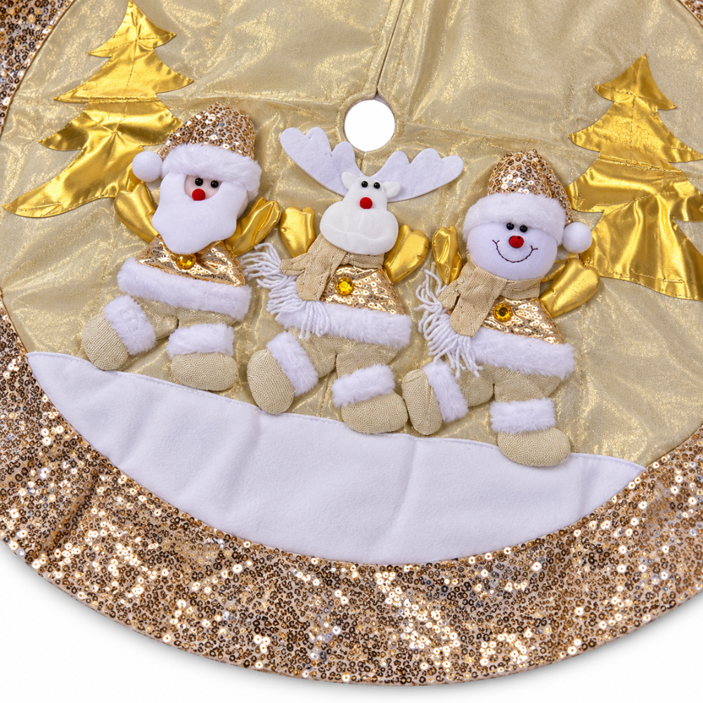 Piso de Árbol Navideño 3 Muñecos Crema y Dorado
