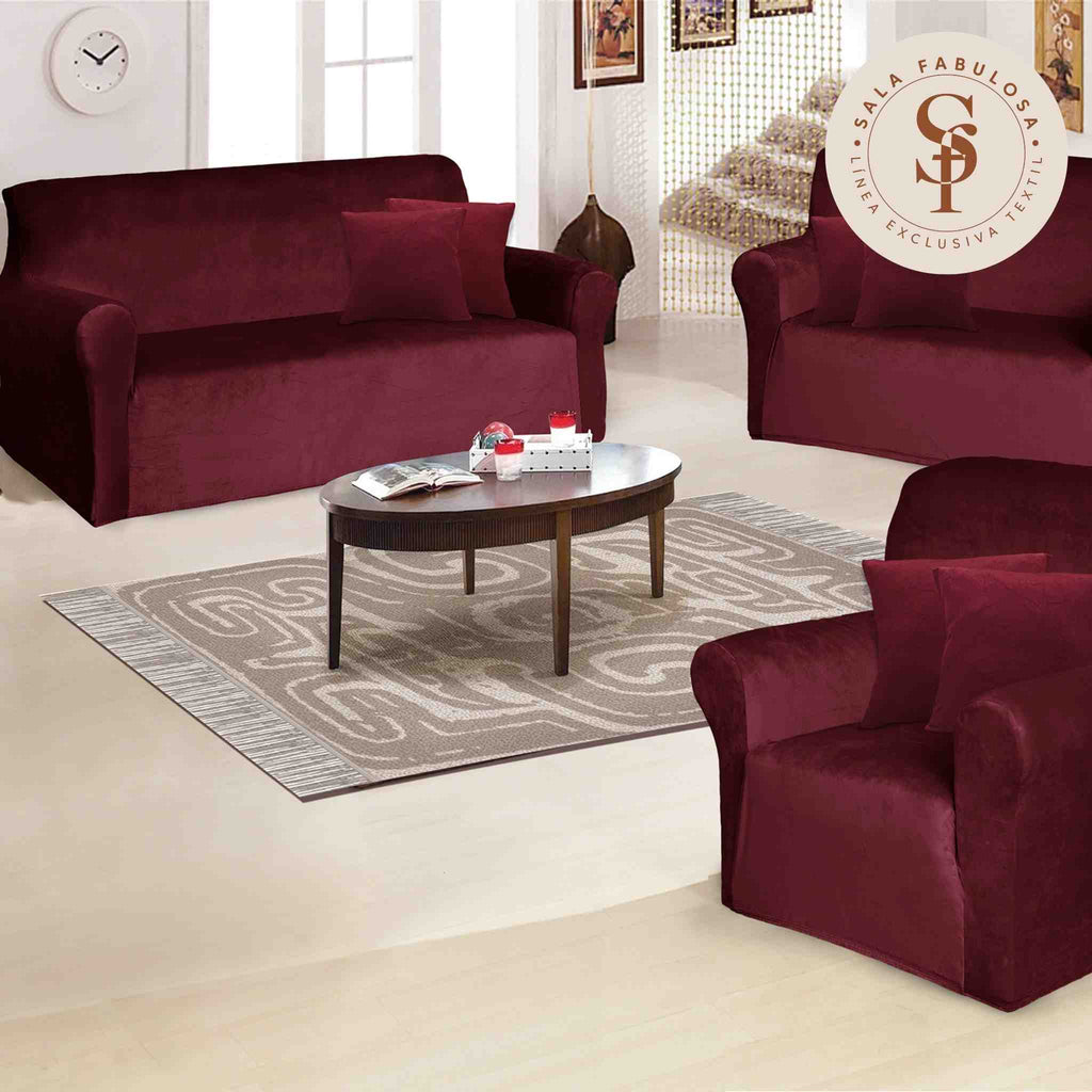 Funda de mueble 3-2-1 en terciopelo liso con 6 fundas de cojines