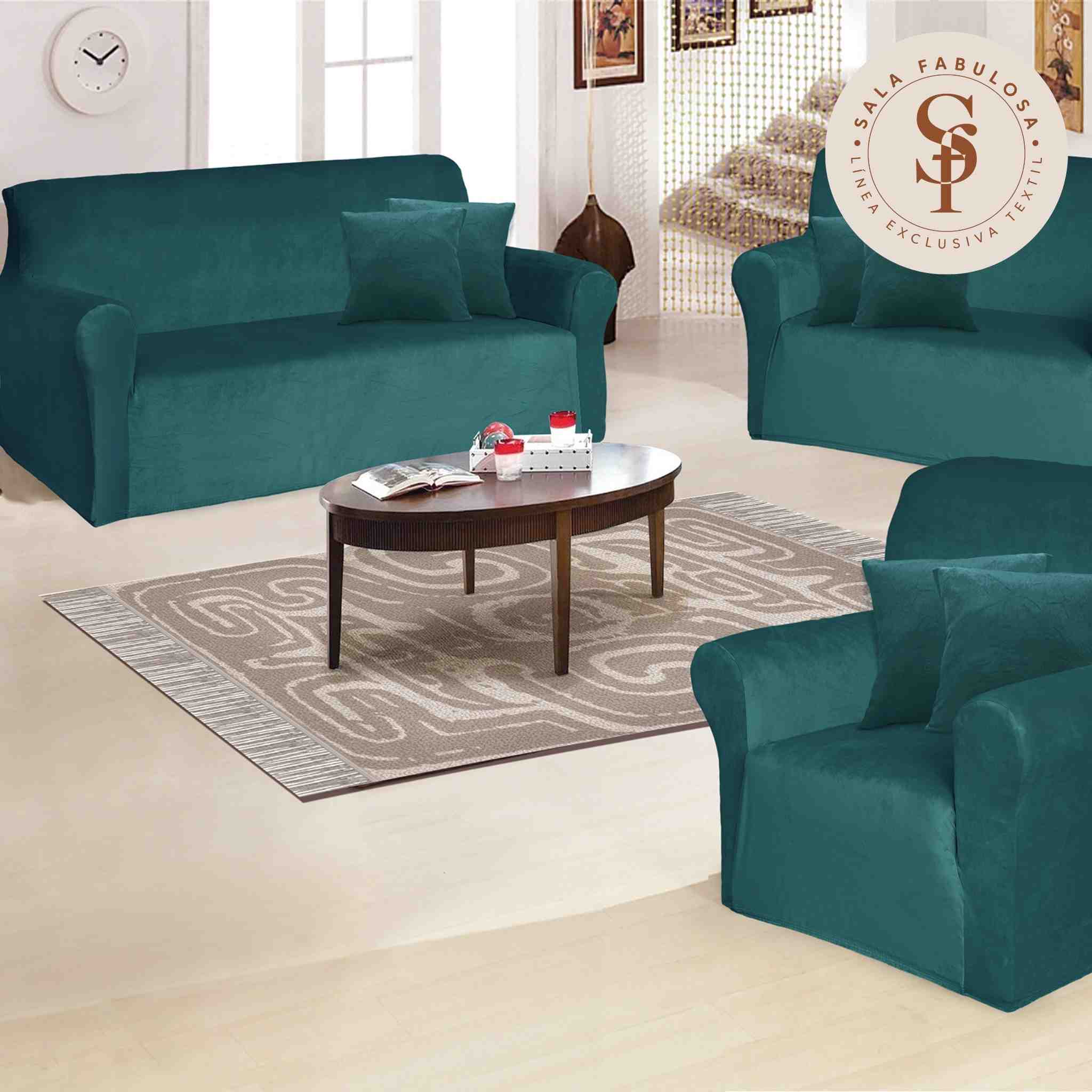 Funda de mueble 3-2-1 en terciopelo liso con 6 fundas de cojines