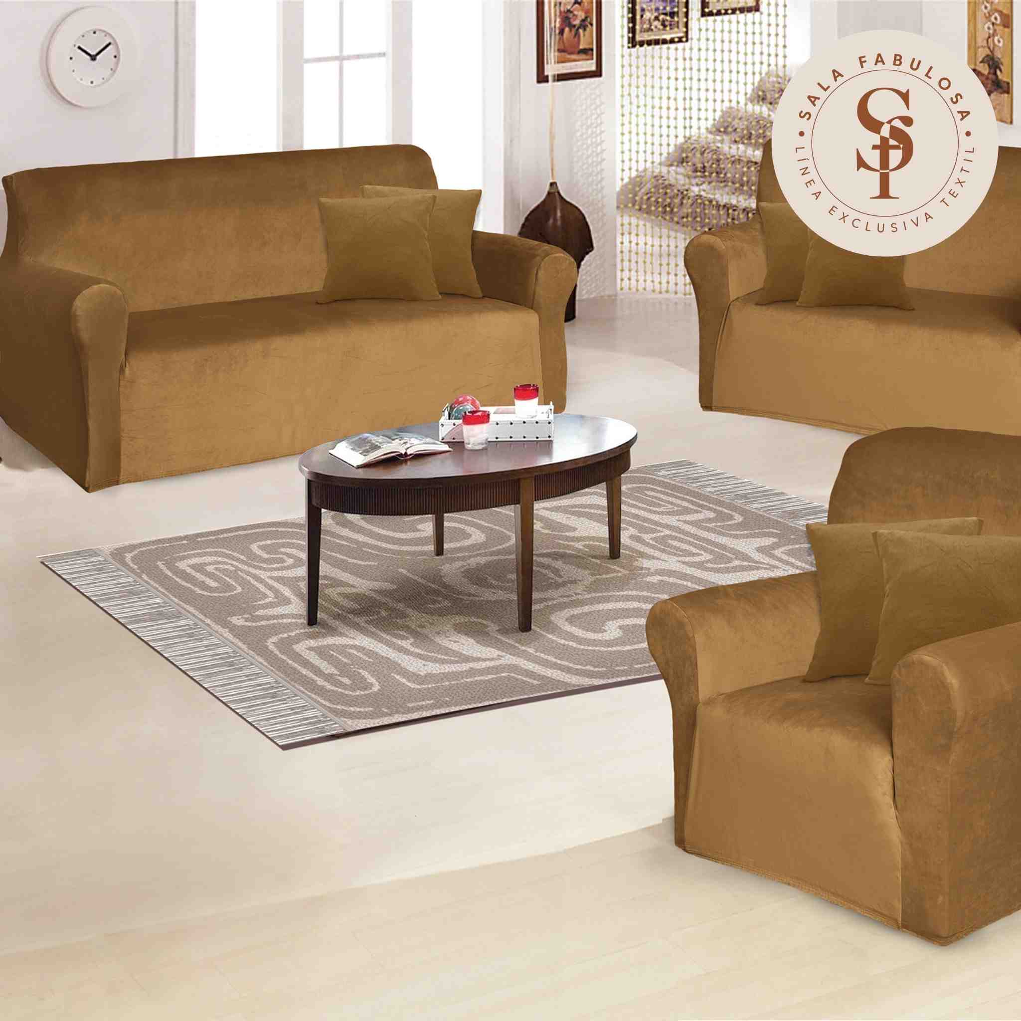 Funda de mueble 3-2-1 en terciopelo liso con 6 fundas de cojines