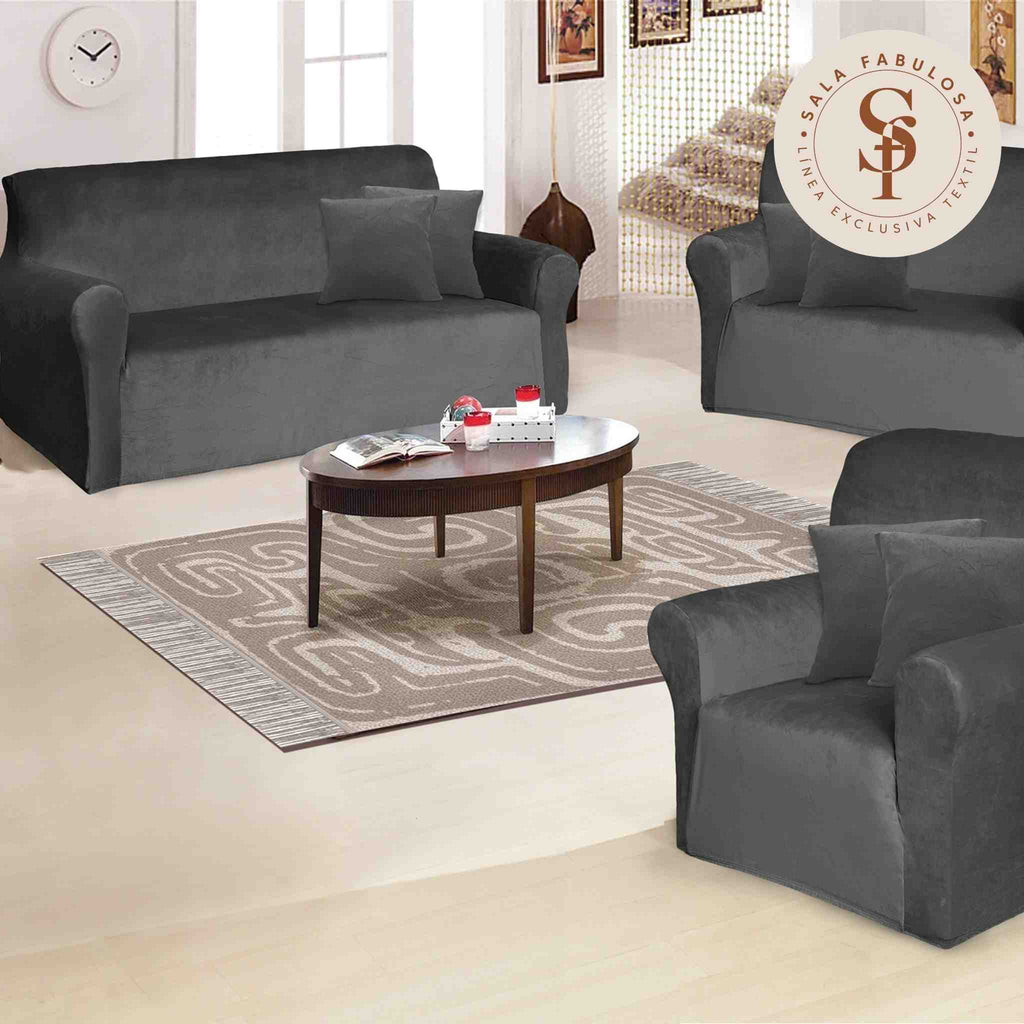 Funda de mueble 3-2-1 en terciopelo liso con 6 fundas de cojines