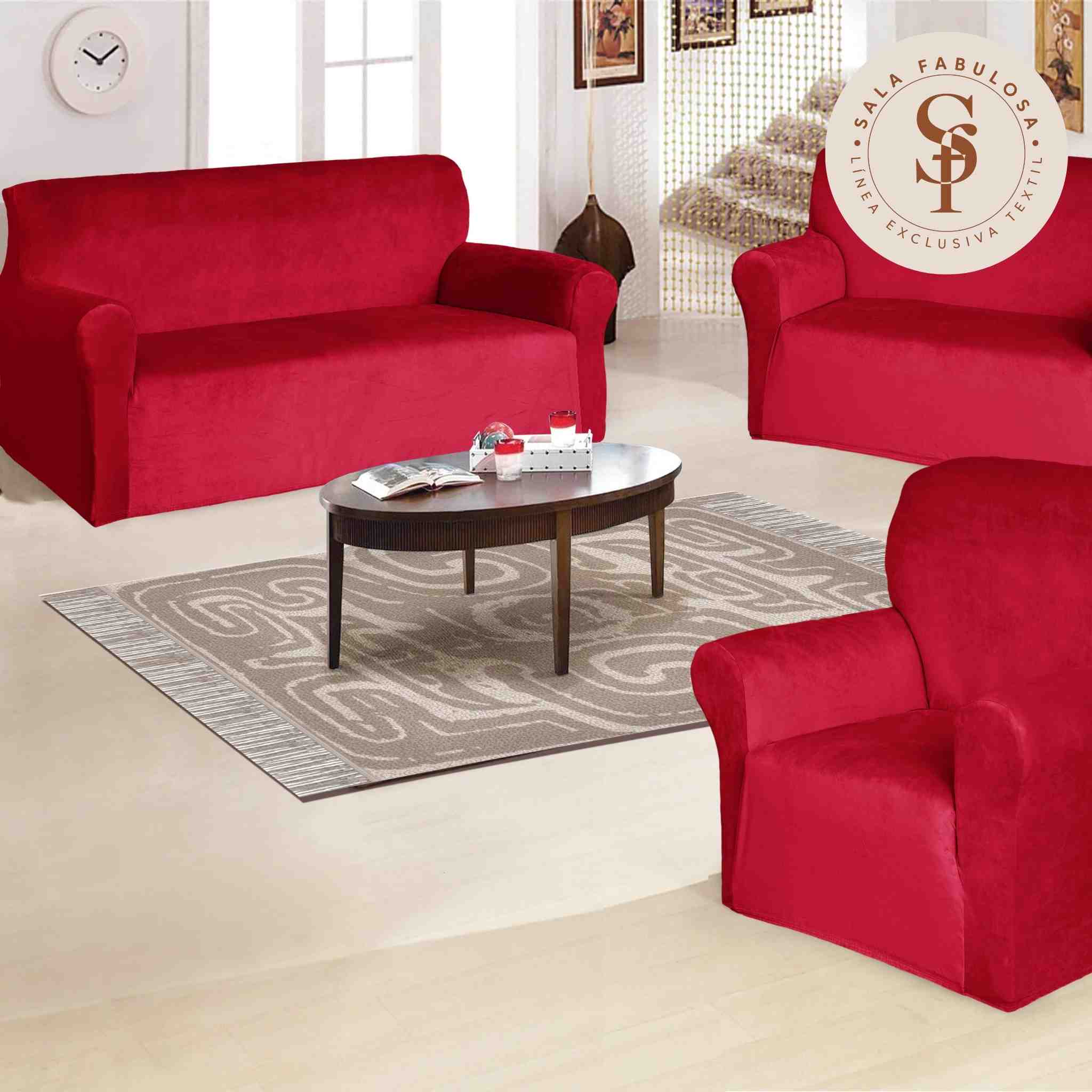 Funda de mueble 3-2-1 en terciopelo liso con 6 fundas de cojines