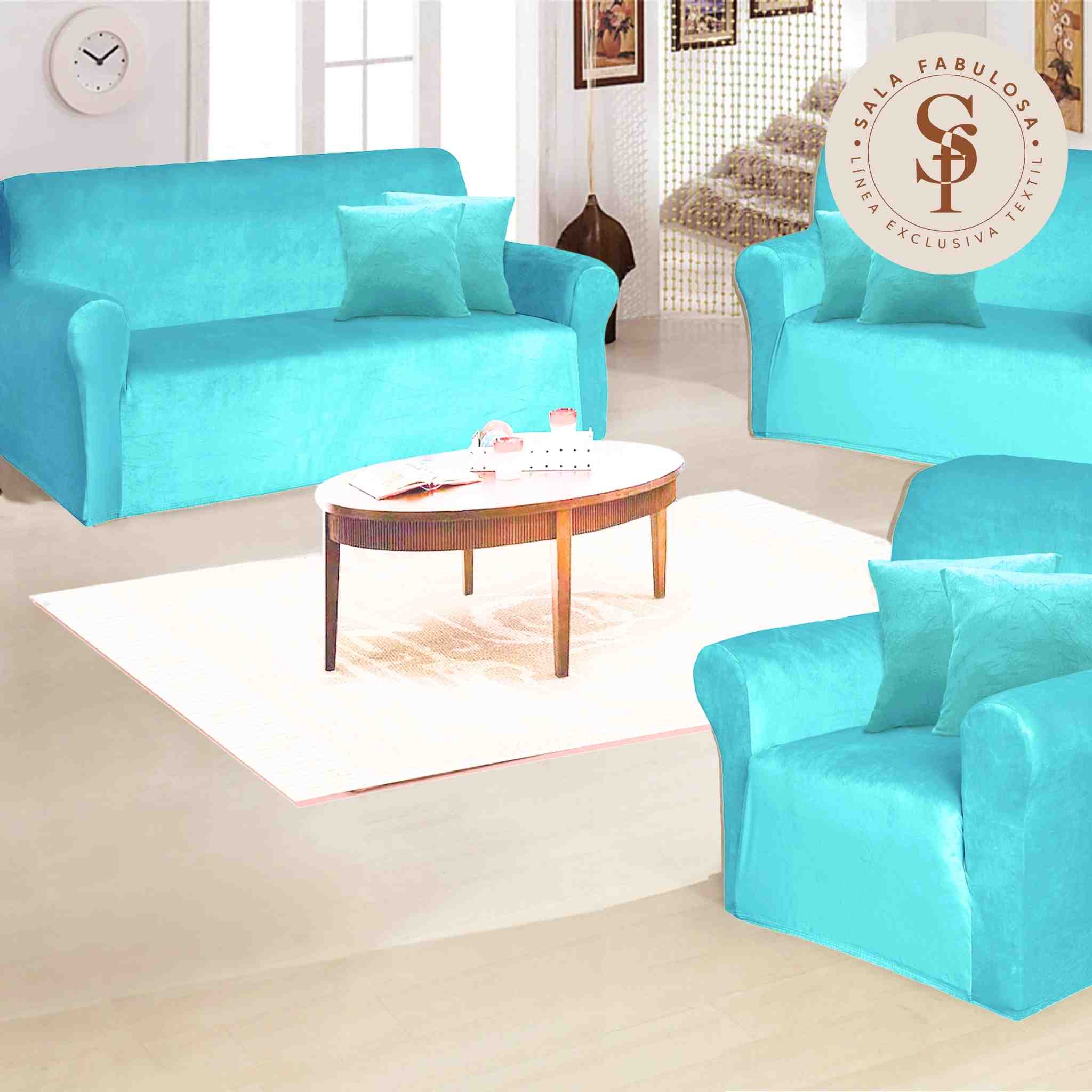 Funda de mueble 3-2-1 en terciopelo liso con 6 fundas de cojines