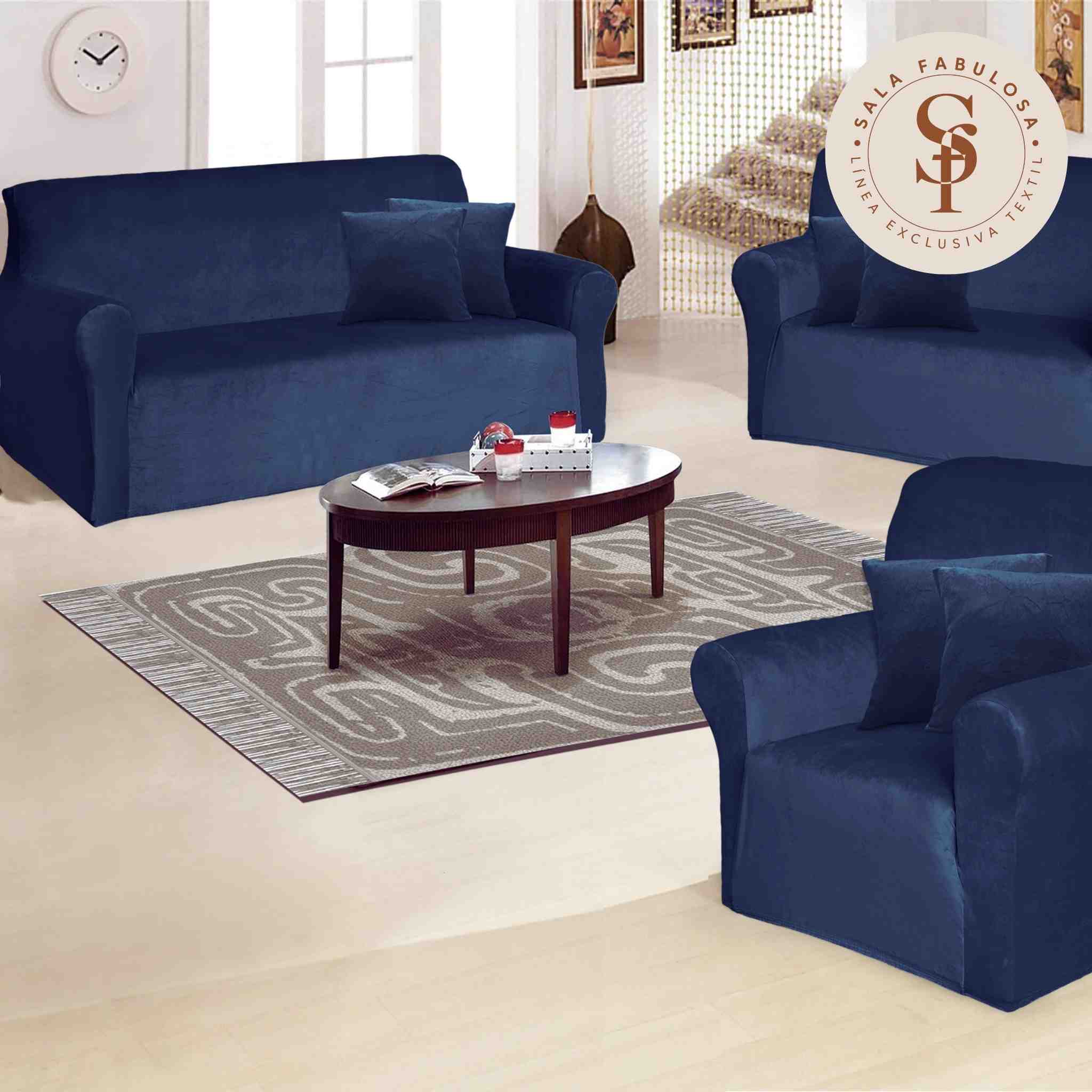 Funda de mueble 3-2-1 en terciopelo liso con 6 fundas de cojines