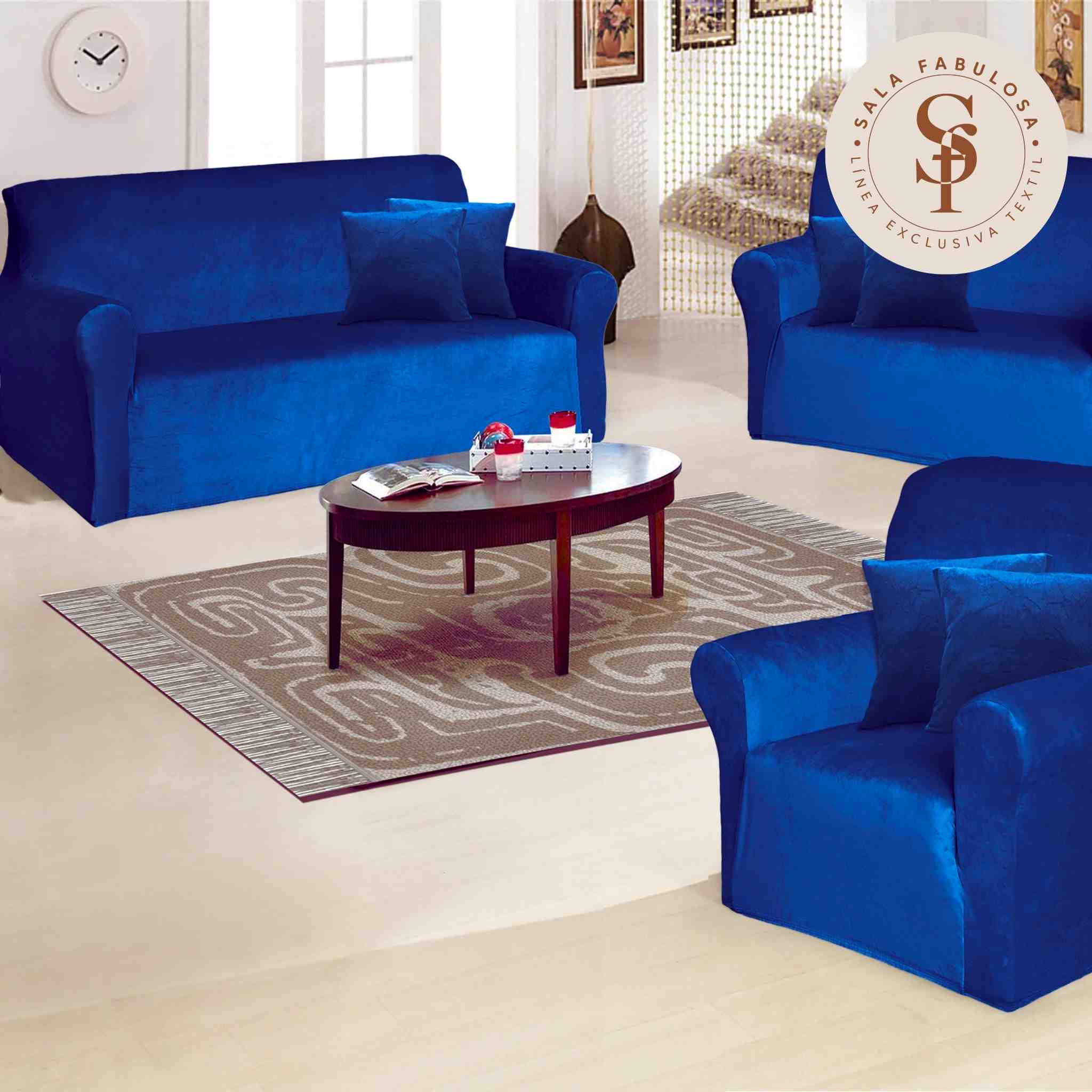 Funda de mueble 3-2-1 en terciopelo liso con 6 fundas de cojines