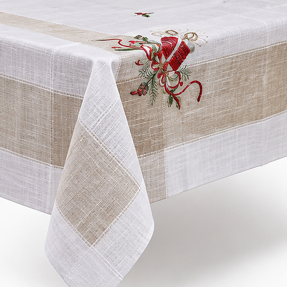 Mantel Navideño de Lino Bordado White Christmas