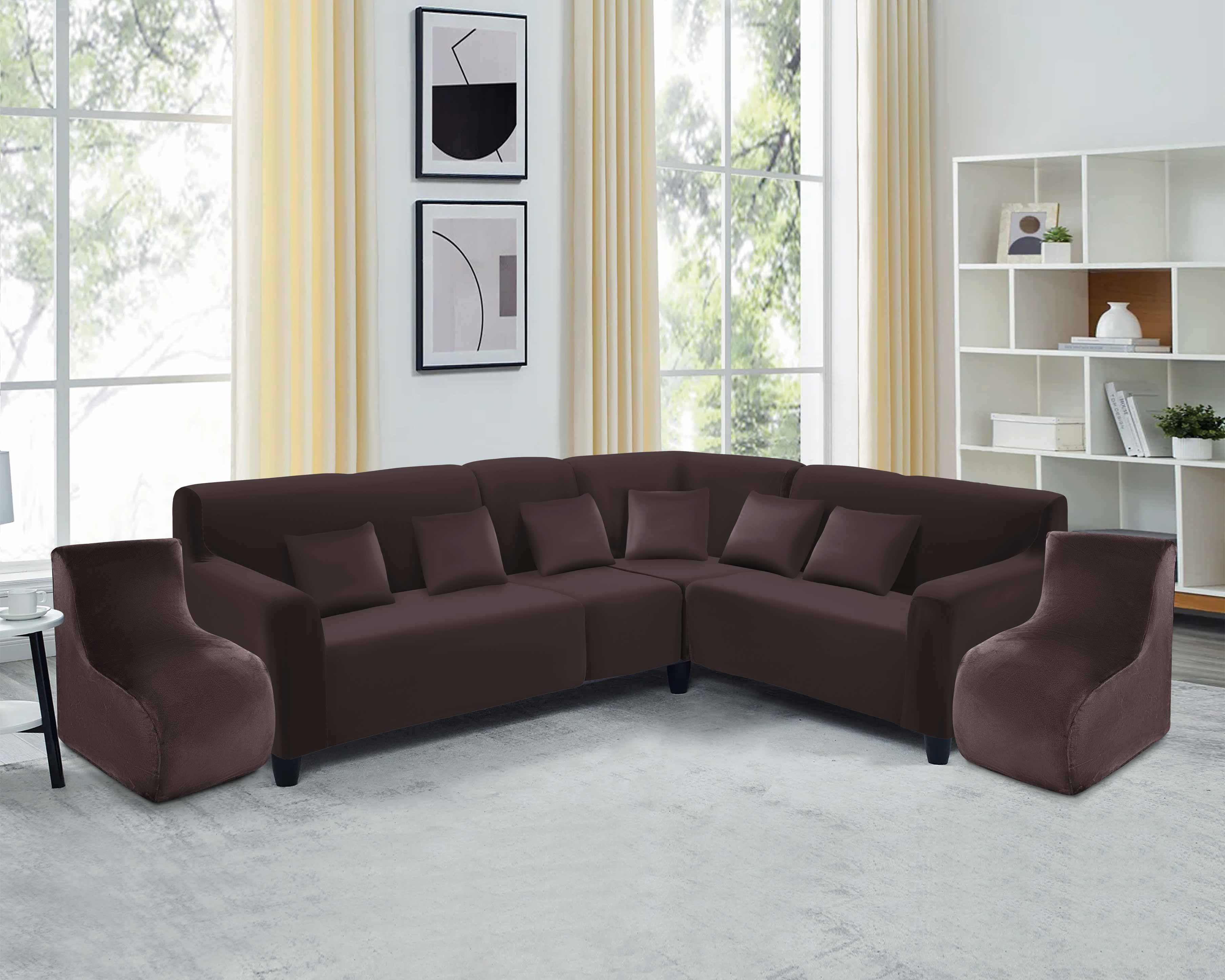 Funda de mueble modular 6 pzs terciopelo liso con 6 fundas de cojines