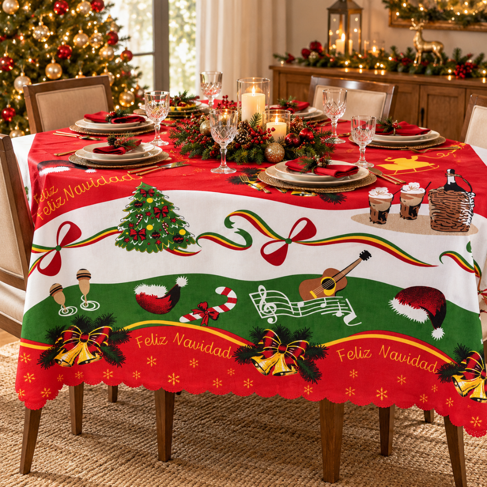 Mantel Navideño Festiva Light Tela Ligera