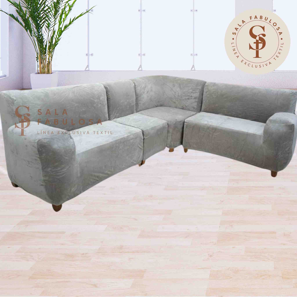 Funda de mueble modular 4 pzs terciopelo liso con 6 fundas de cojines