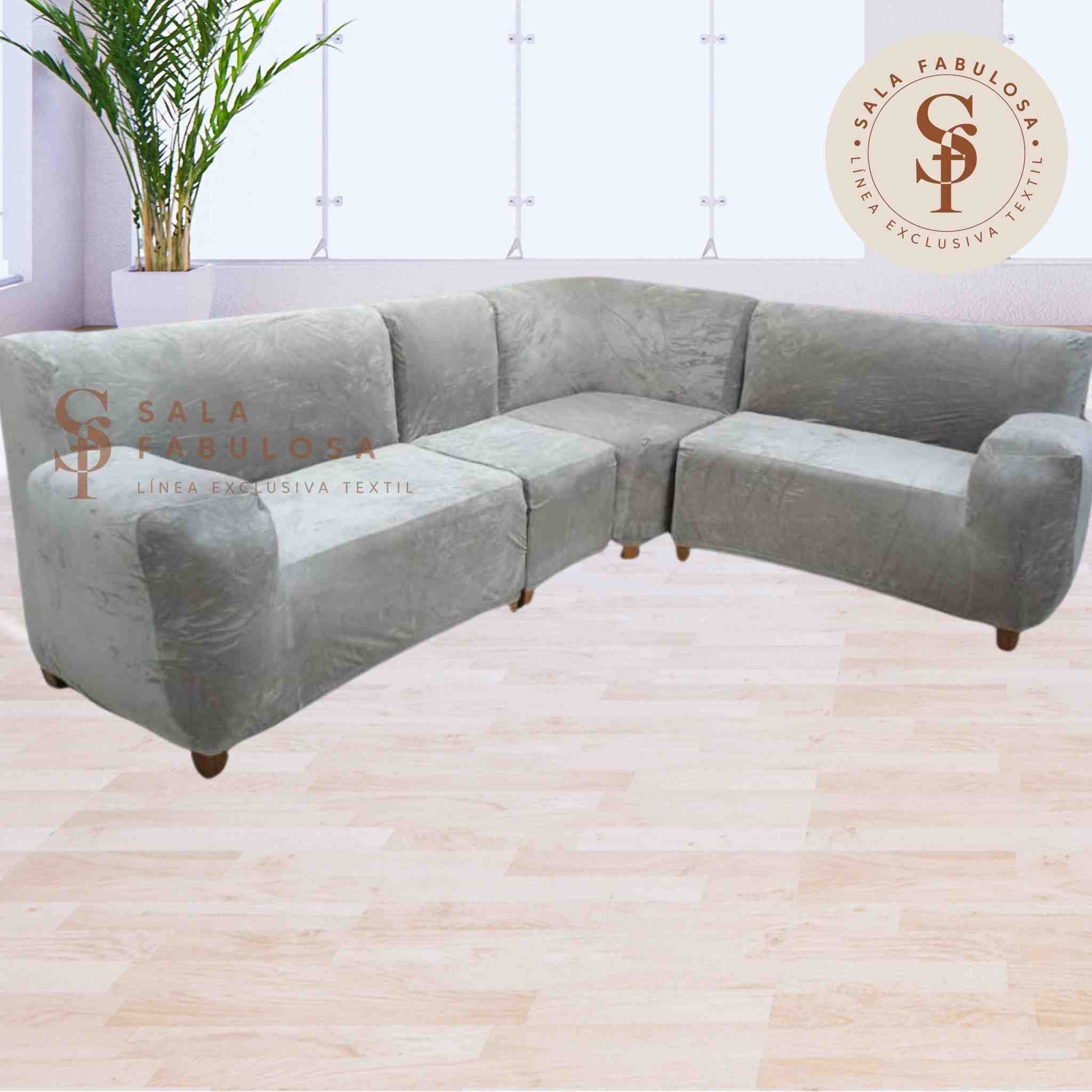 Funda de mueble modular 4 pzs terciopelo liso con 6 fundas de cojines