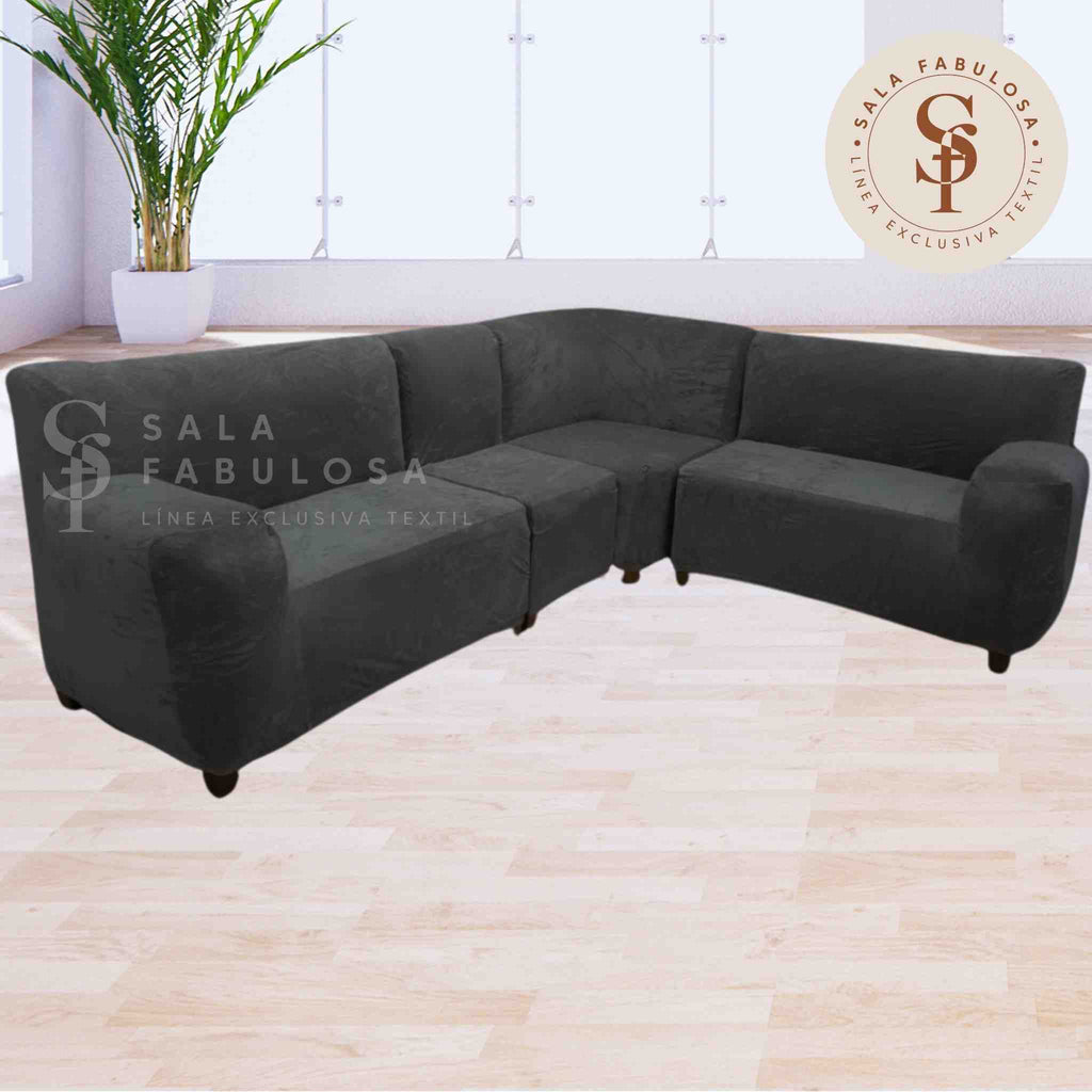 Funda de mueble modular 4 pzs terciopelo liso con 6 fundas de cojines