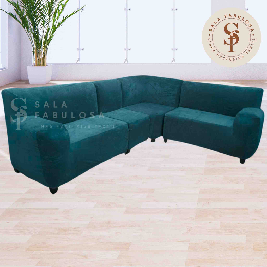 Funda de mueble modular 4 pzs terciopelo liso con 6 fundas de cojines