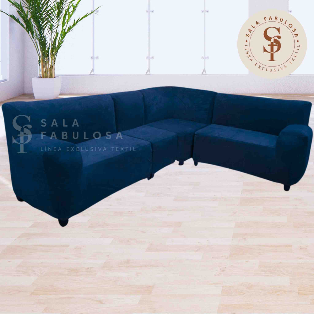 Funda de mueble modular 4 pzs terciopelo liso con 6 fundas de cojines