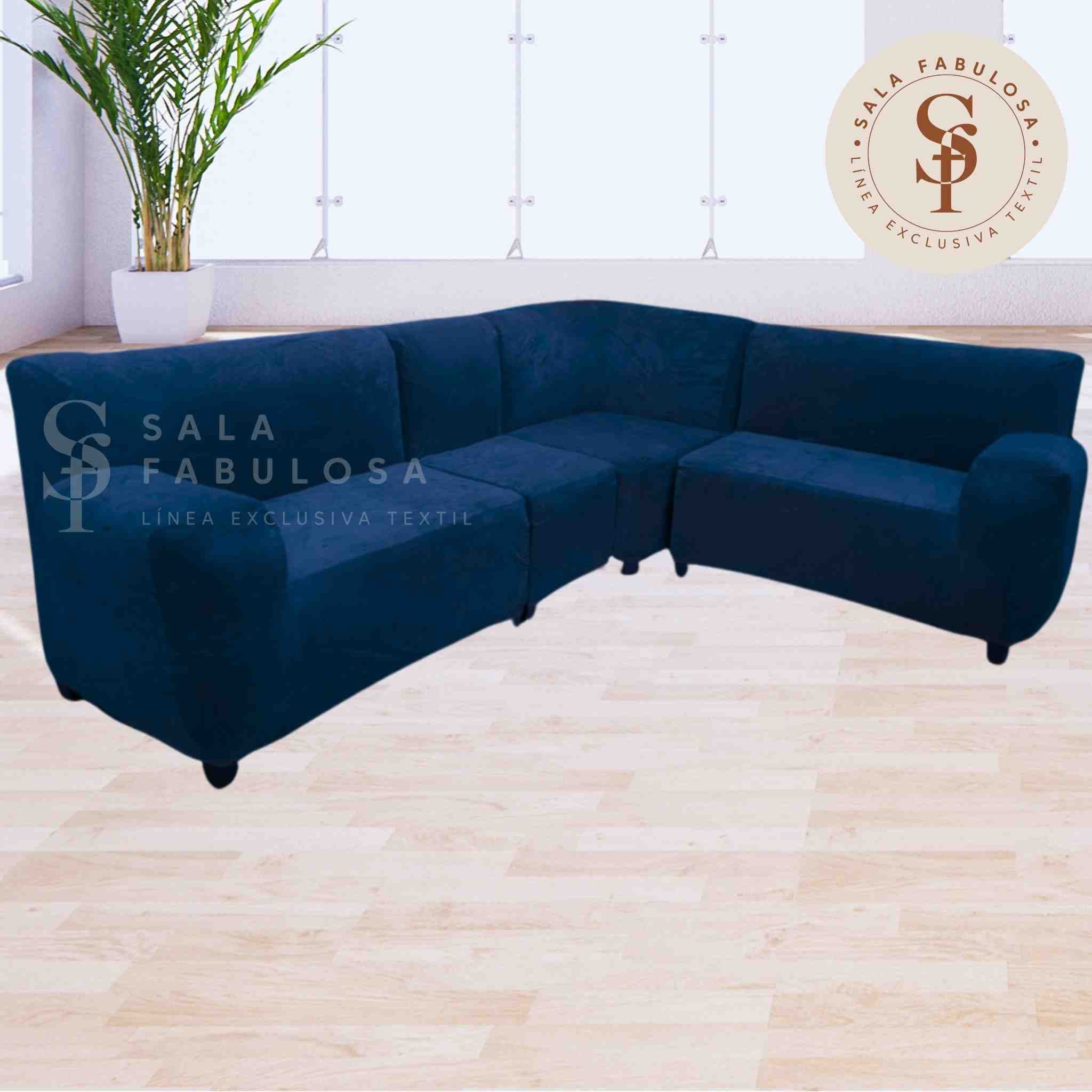 Funda de mueble modular de 4pzs de terciopelo liso  con 6 fundas de cojines