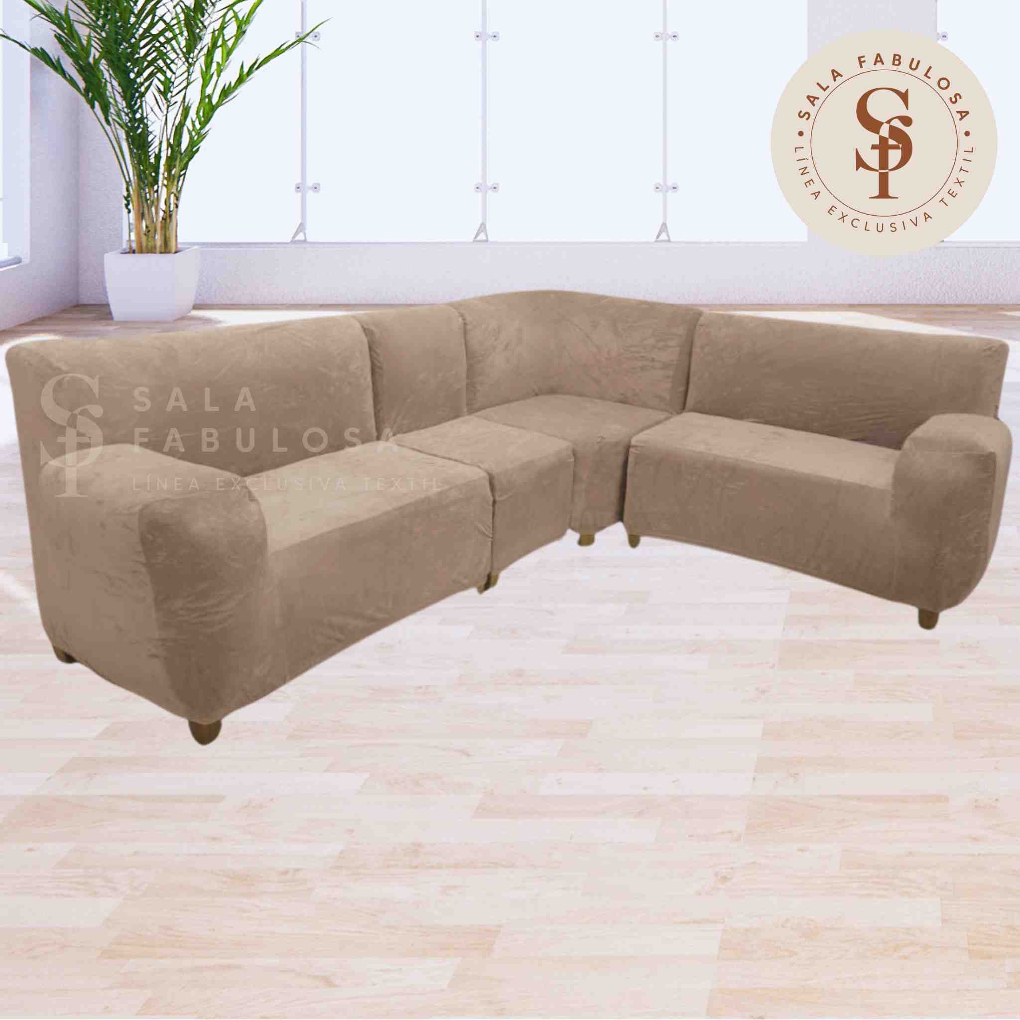 Funda de mueble modular de 4pzs de terciopelo liso  con 6 fundas de cojines