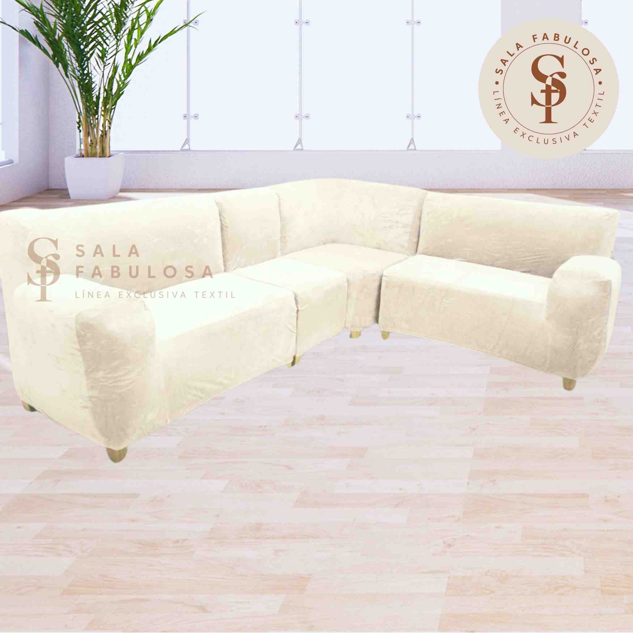 Funda de mueble modular de 4pzs de terciopelo liso  con 6 fundas de cojines