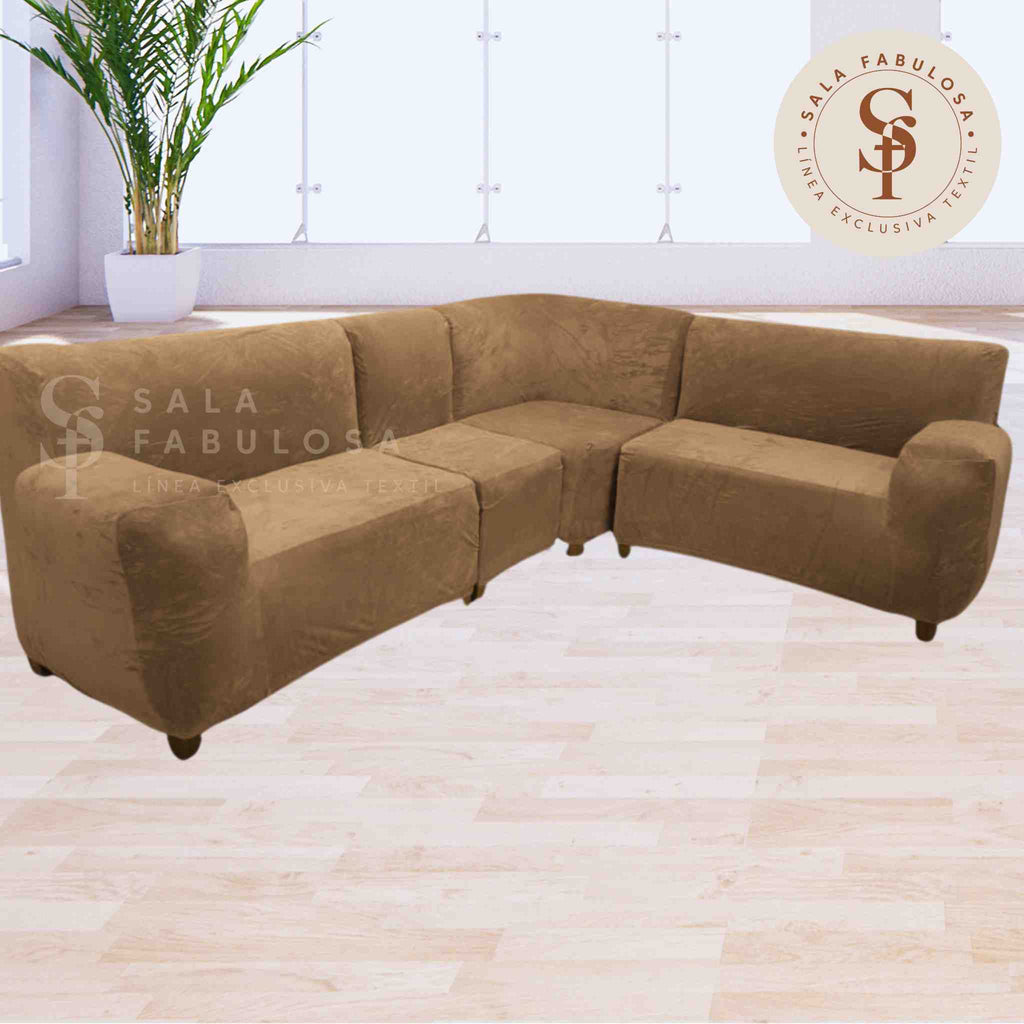 Funda de mueble modular 4 pzs terciopelo liso con 6 fundas de cojines