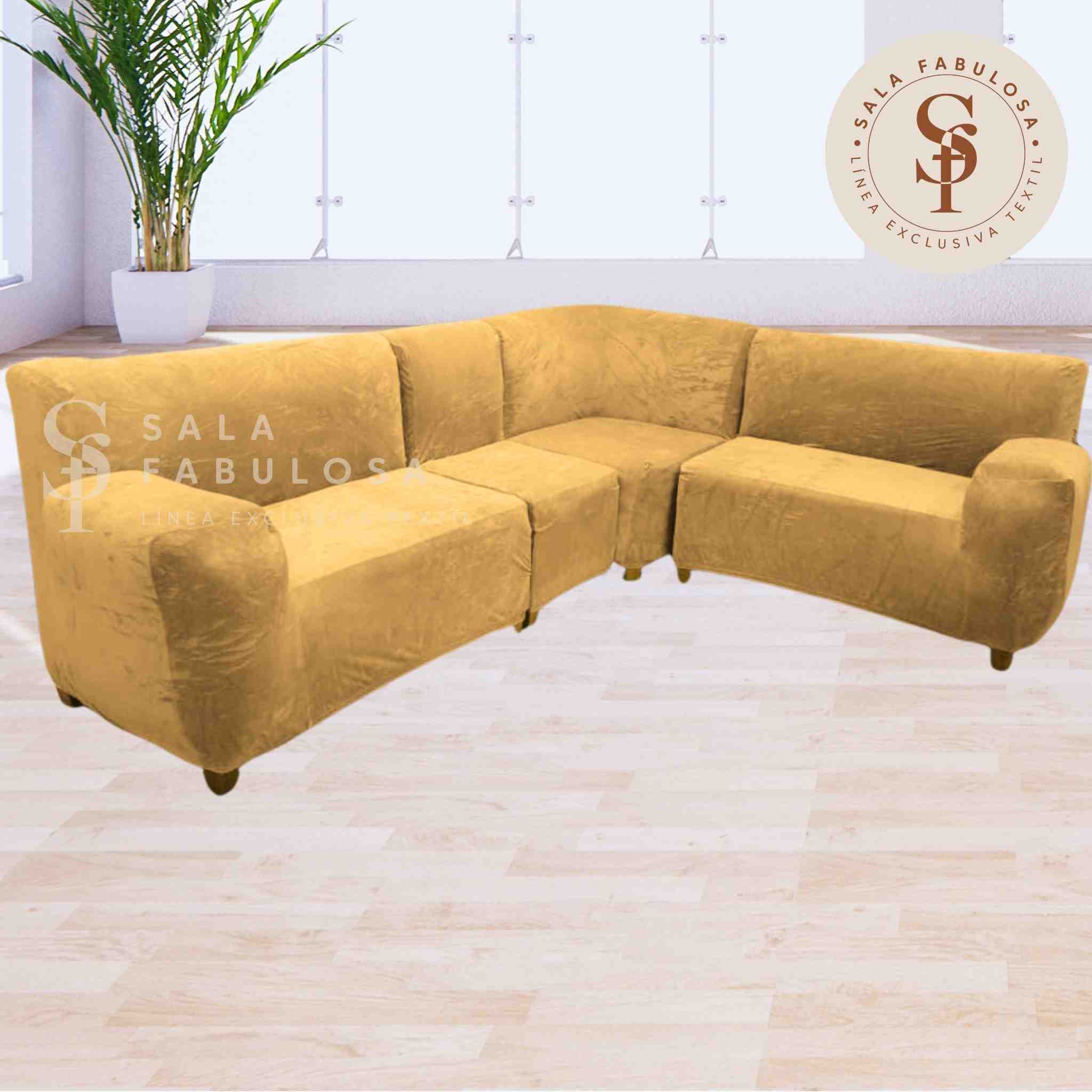 Funda de mueble modular 4 pzs terciopelo liso con 6 fundas de cojines