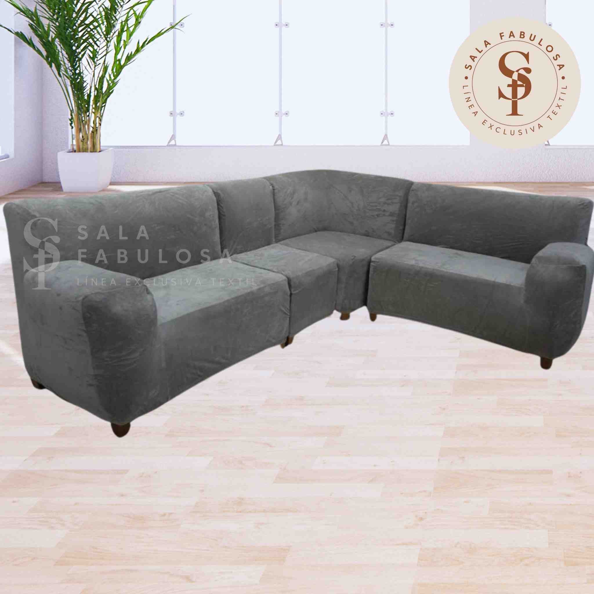 Funda de mueble modular de 4pzs de terciopelo liso  con 6 fundas de cojines