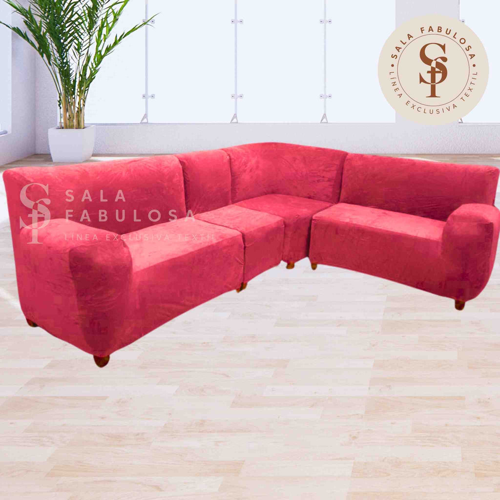 Funda de mueble modular 4 pzs terciopelo liso con 6 fundas de cojines