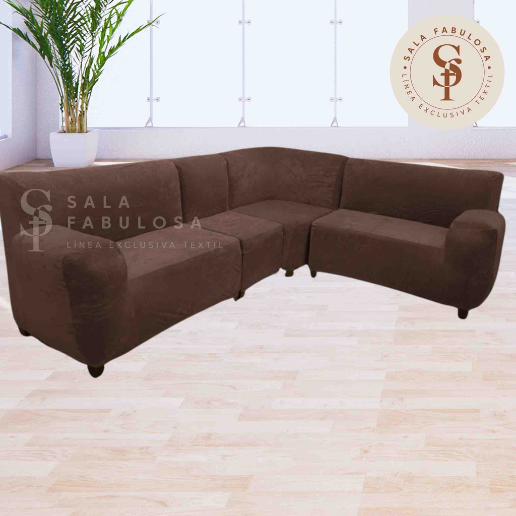 Funda de mueble modular 4 pzs terciopelo liso con 6 fundas de cojines