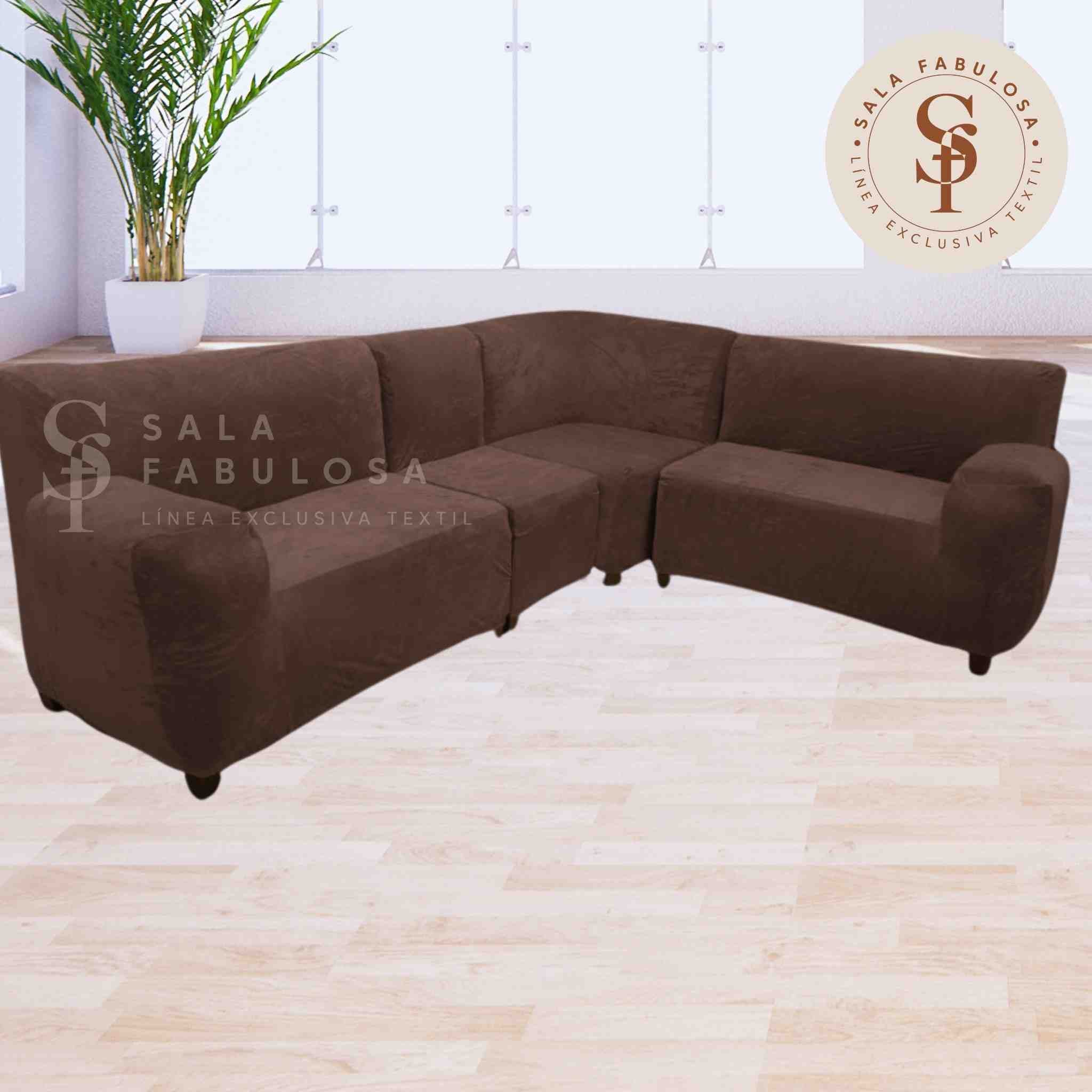 Funda de mueble modular de 4pzs de terciopelo liso  con 6 fundas de cojines