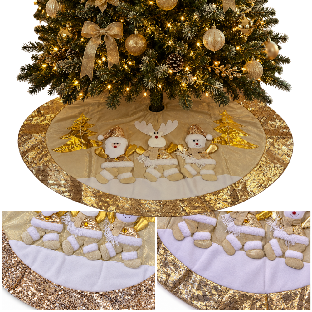 Piso de Árbol Navideño 3 Muñecos Crema y Dorado