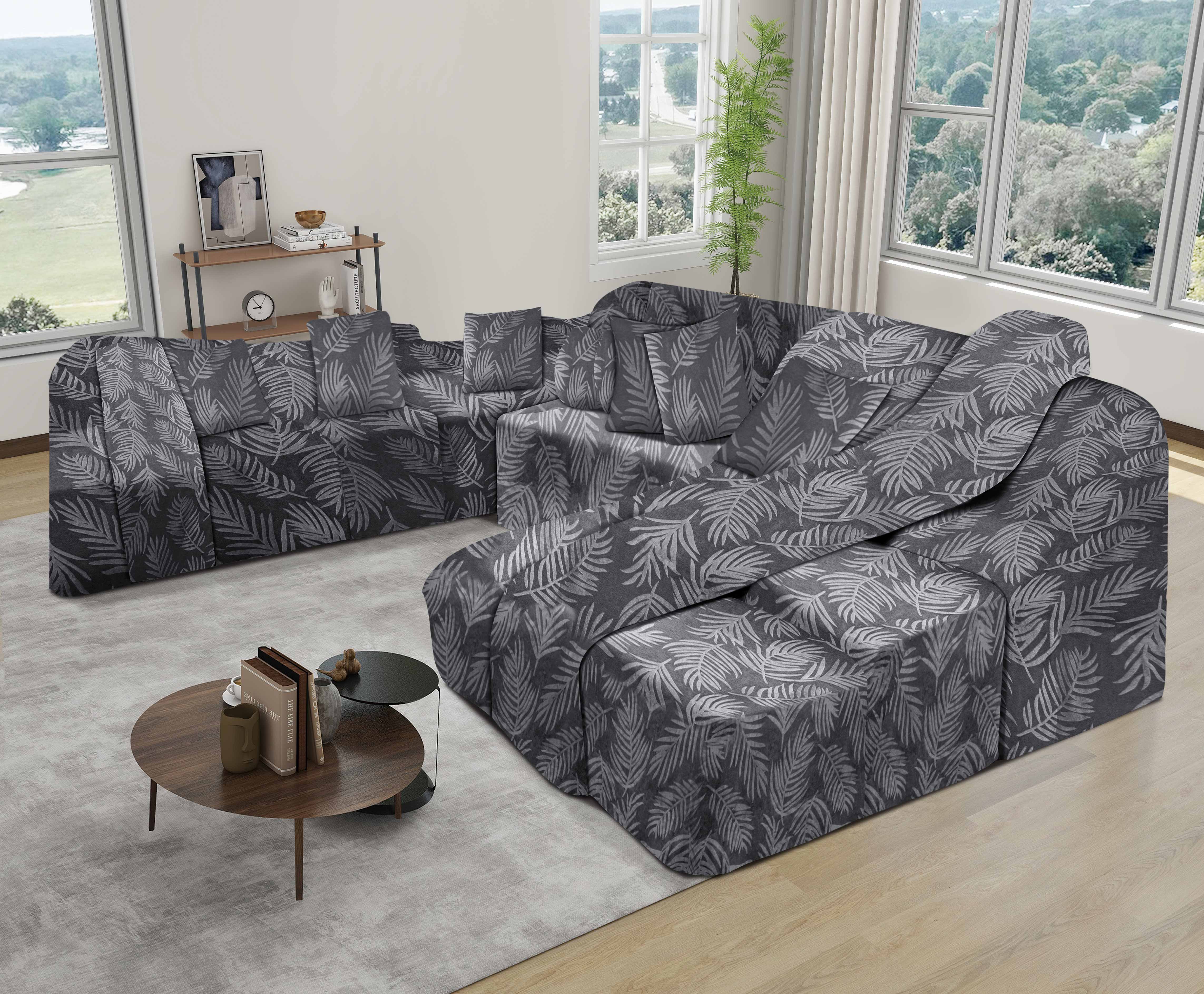 Funda de mueble modular 9 pzs Terciopelo Labrado con 6 fundas de cojines