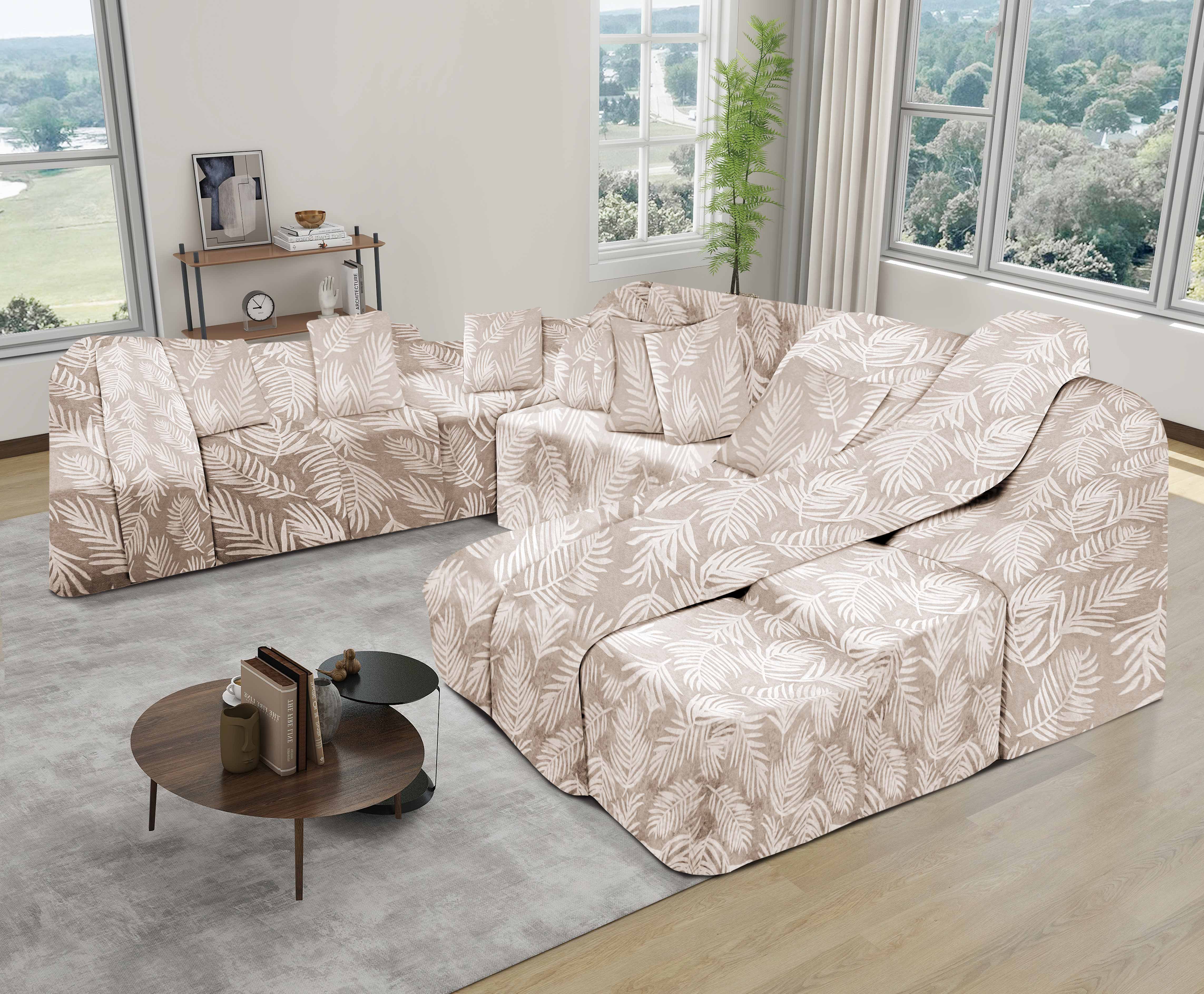 Funda de mueble modular 9 pzs Terciopelo Labrado con 6 fundas de cojines