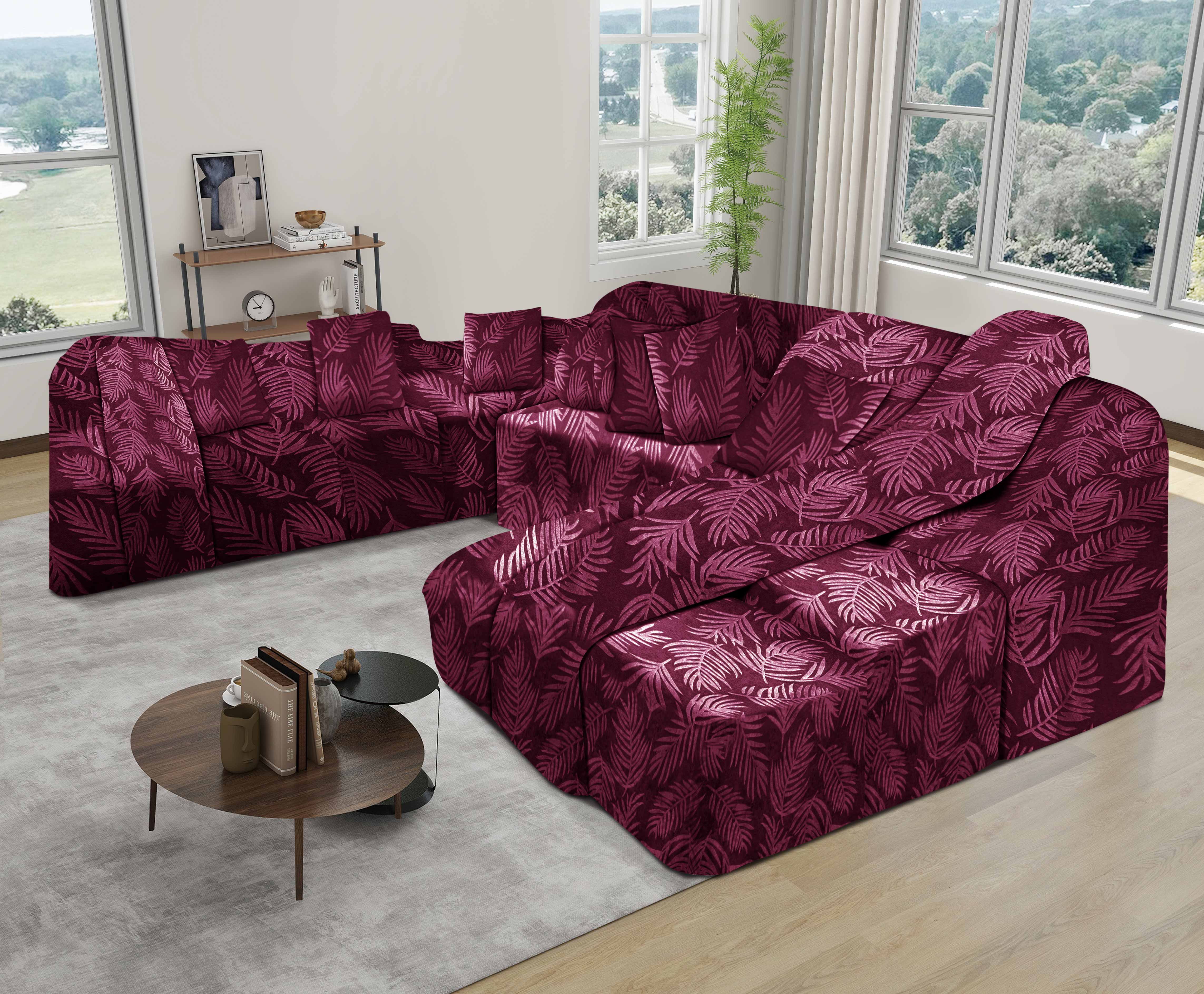 Funda de mueble modular 9 pzs Terciopelo Labrado con 6 fundas de cojines