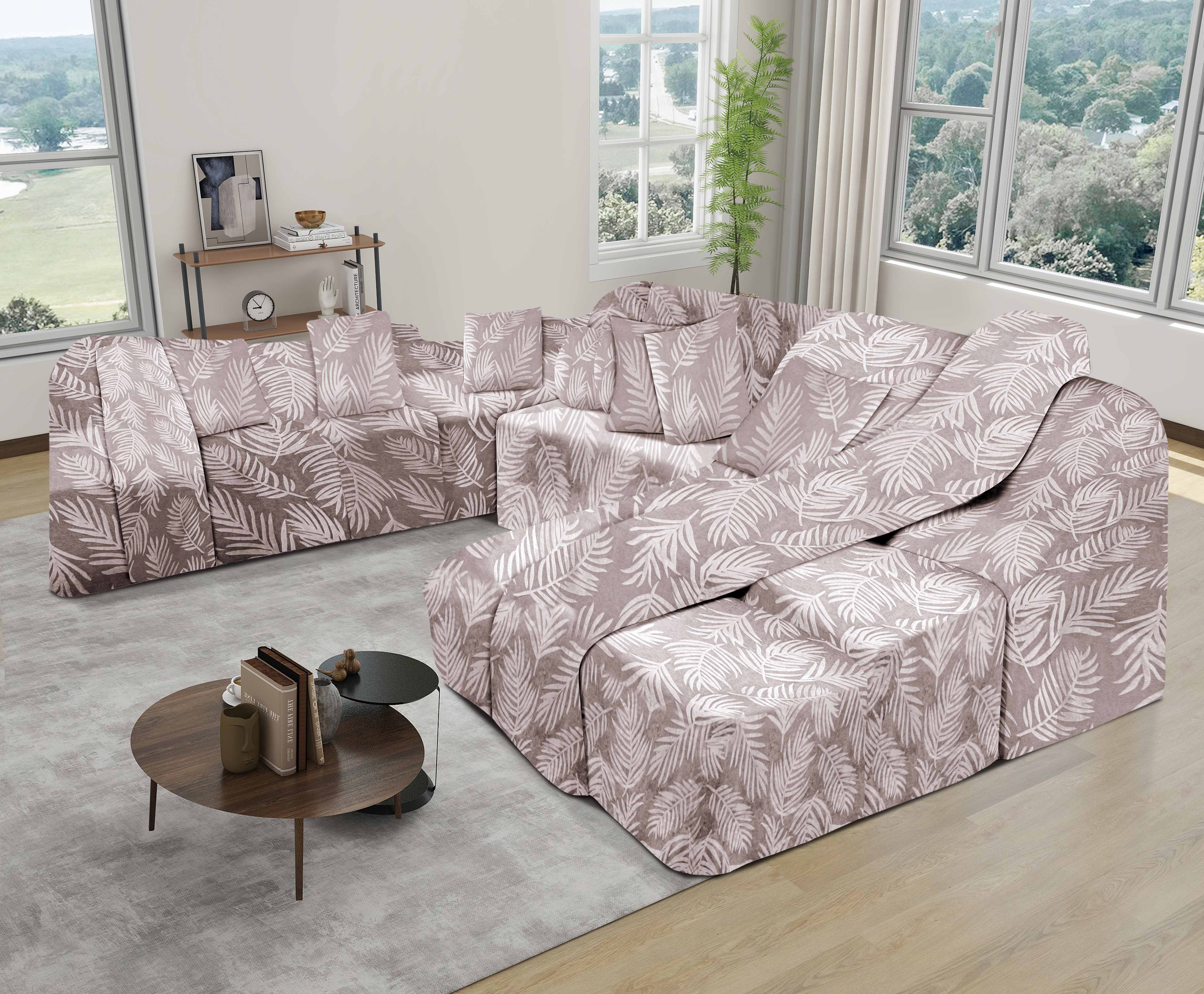 Funda de mueble modular 9 pzs Terciopelo Labrado con 6 fundas de cojines