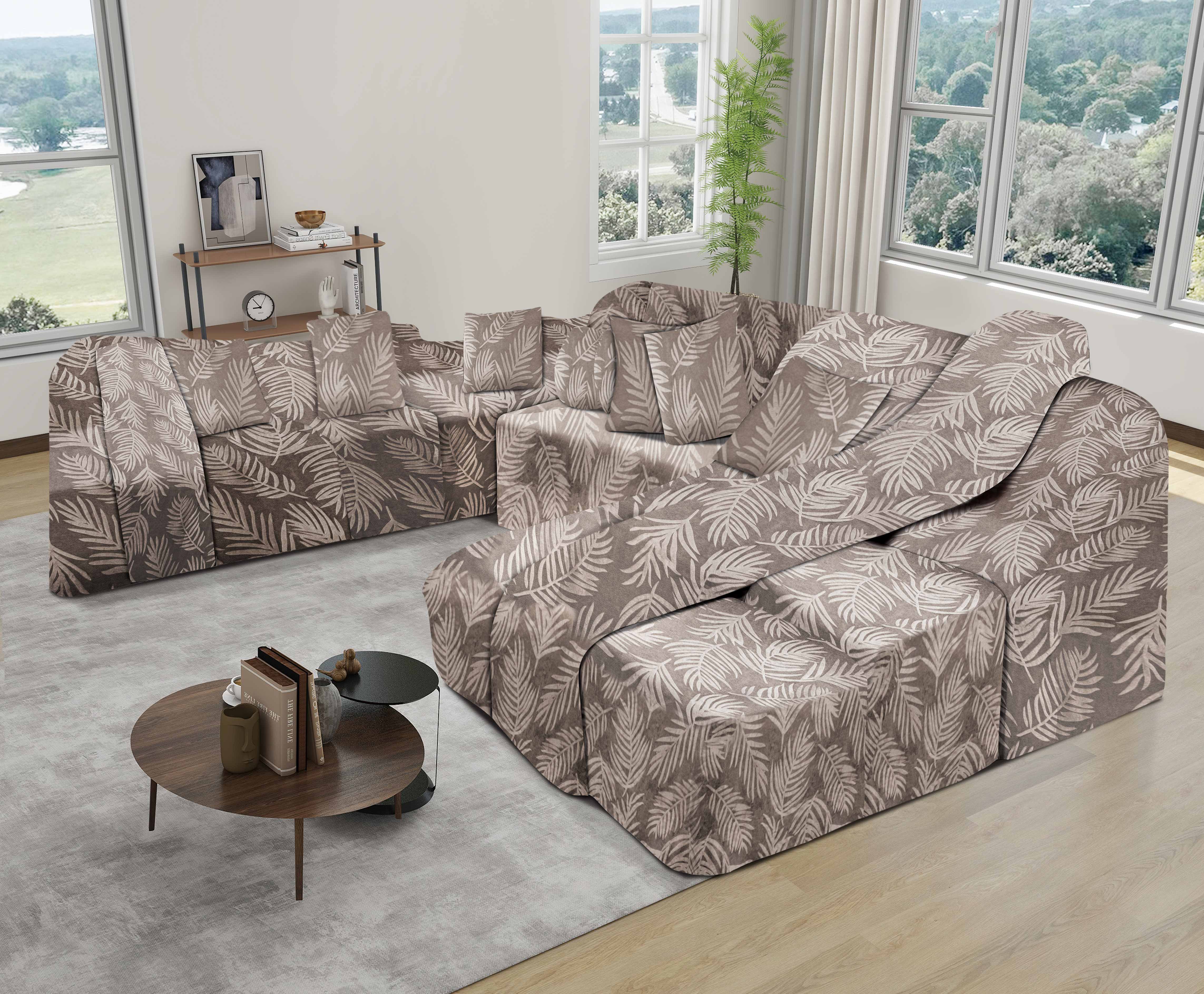 Funda de mueble modular 9 pzs Terciopelo Labrado con 6 fundas de cojines