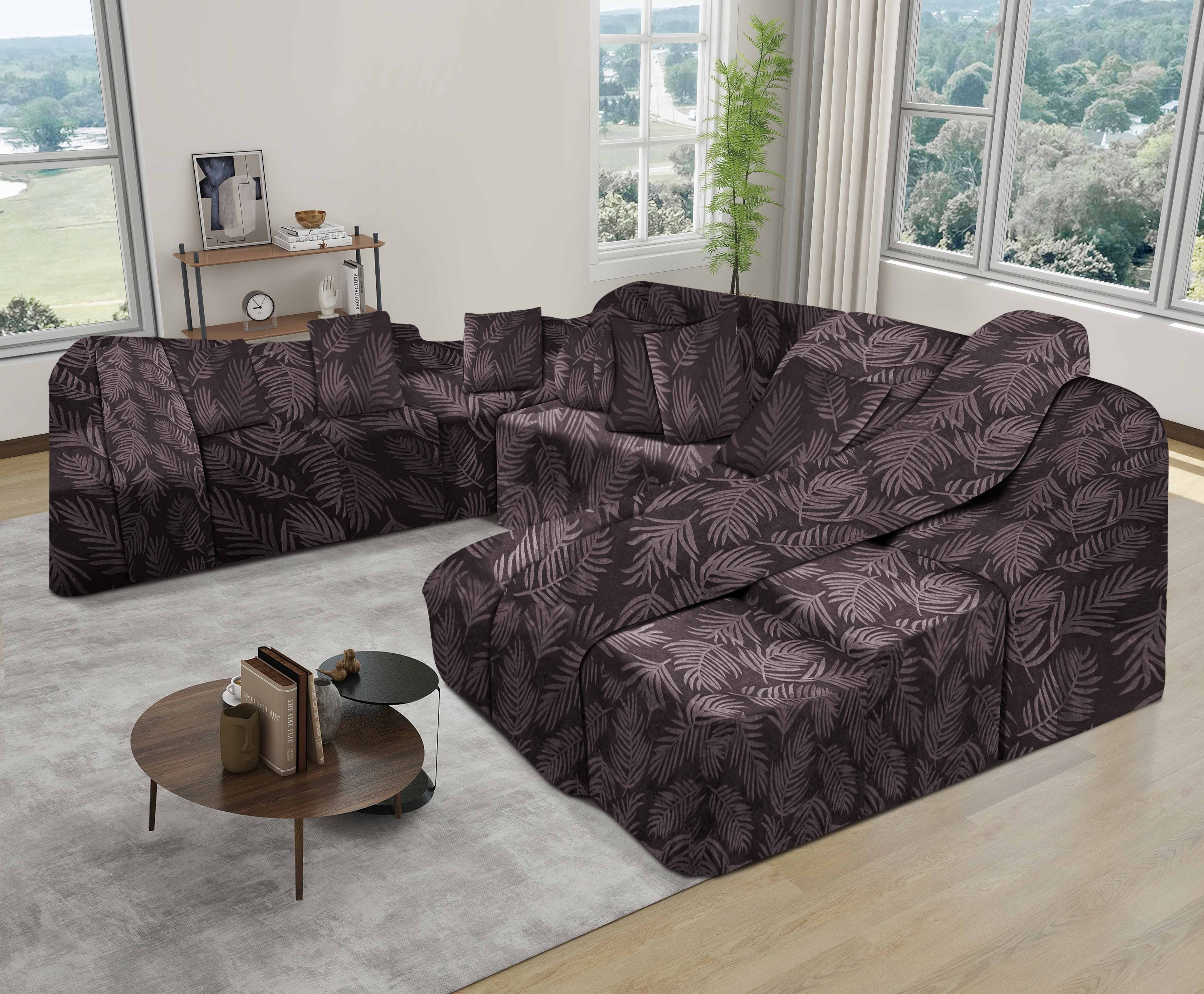 Funda de mueble modular 9 pzs Terciopelo Labrado con 6 fundas de cojines