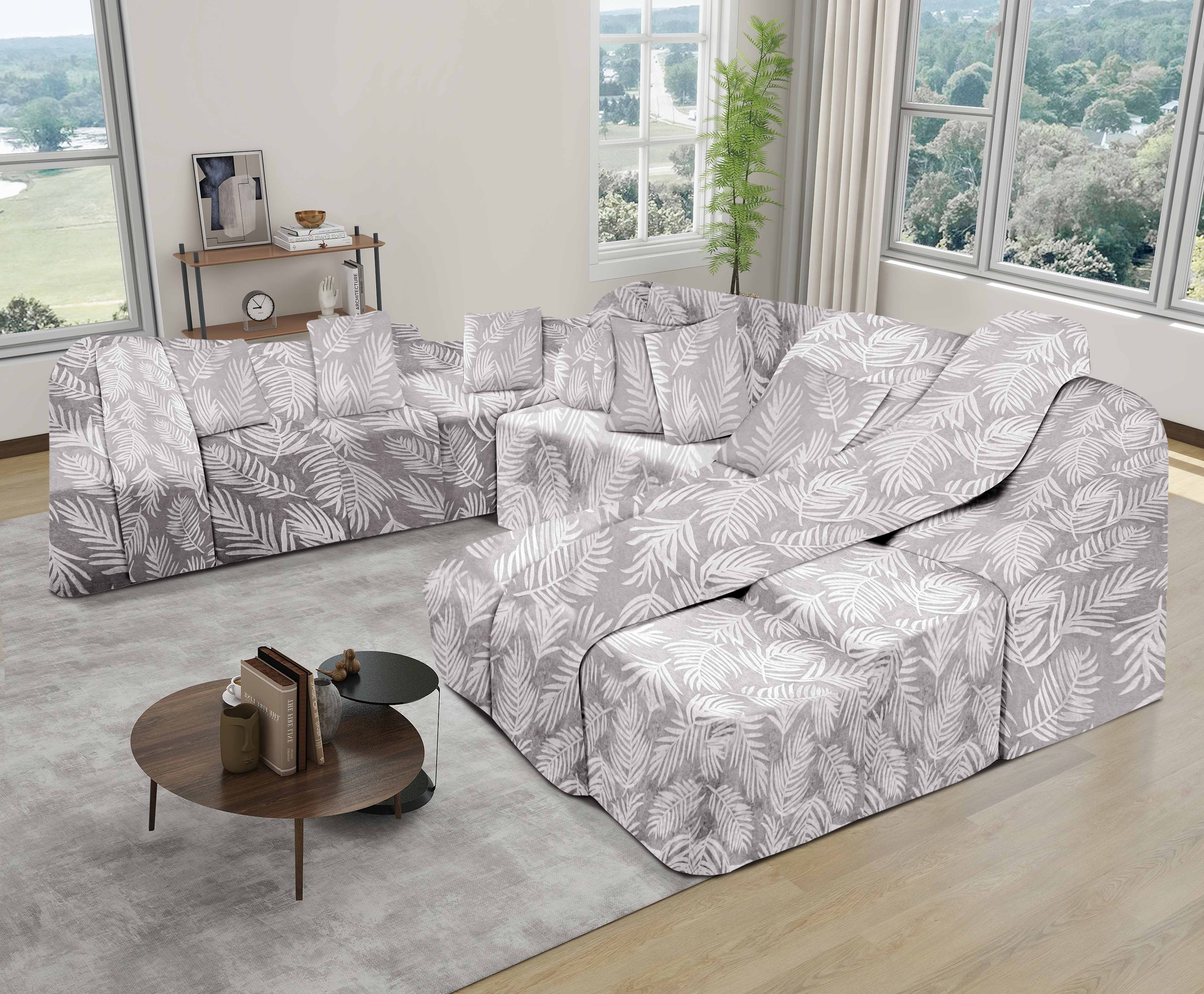 Funda de mueble modular 9 pzs Terciopelo Labrado con 6 fundas de cojines