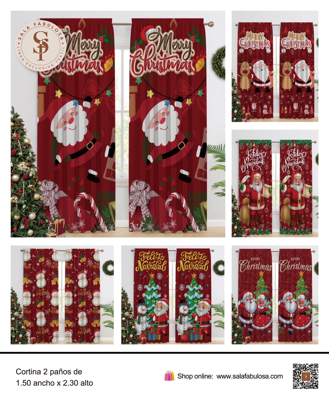 Cortina navideña 2 paños