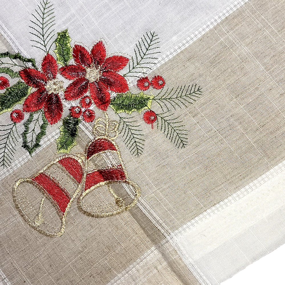 Mantel Navideño de Lino Bordado White Christmas