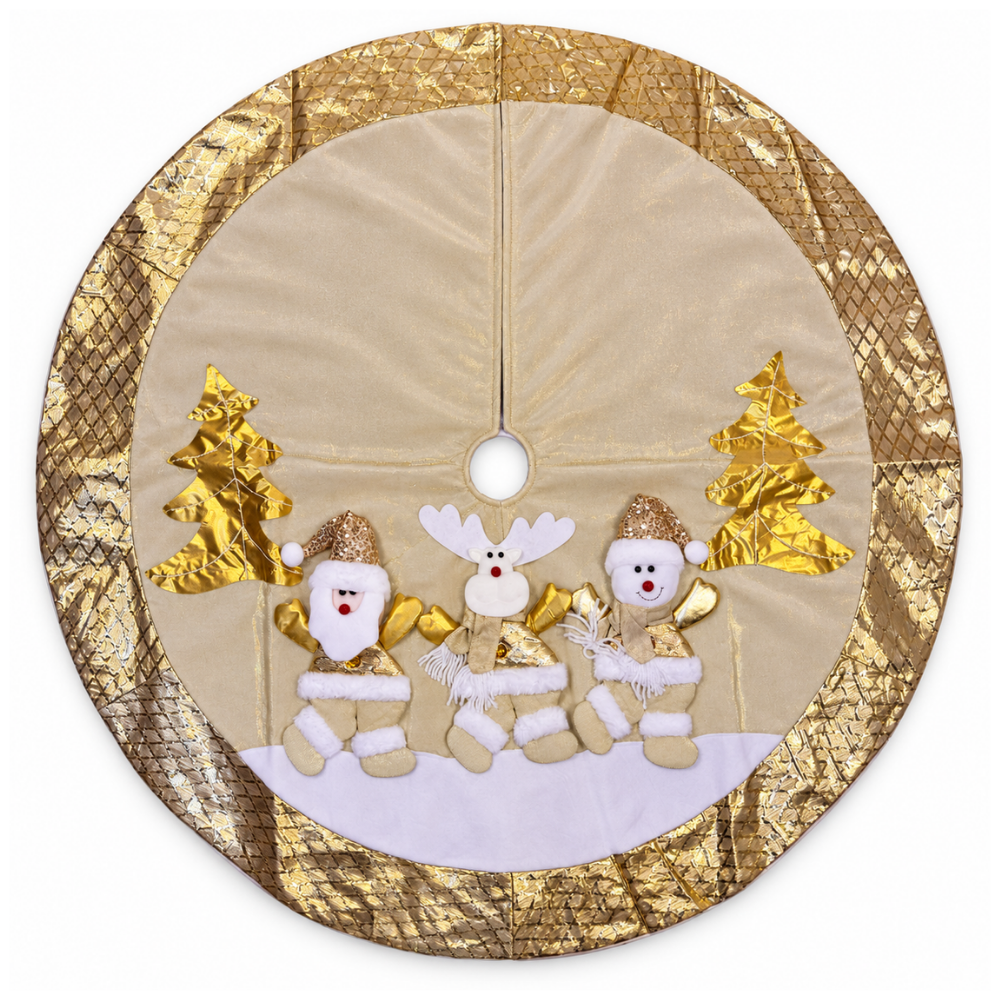 Piso de Árbol Navideño 3 Muñecos Crema y Dorado