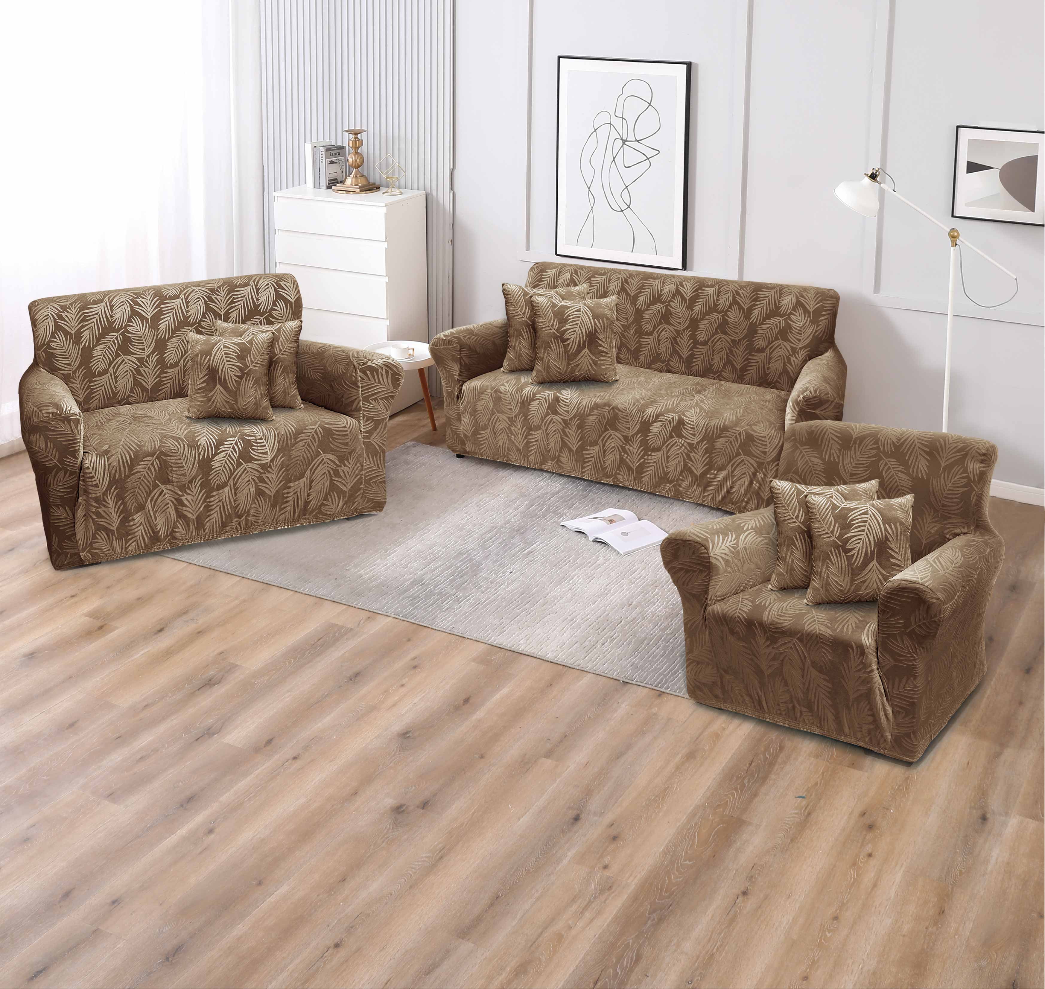 Funda de mueble terciopelo labrado 3-2-1 con 6 fundas de cojines