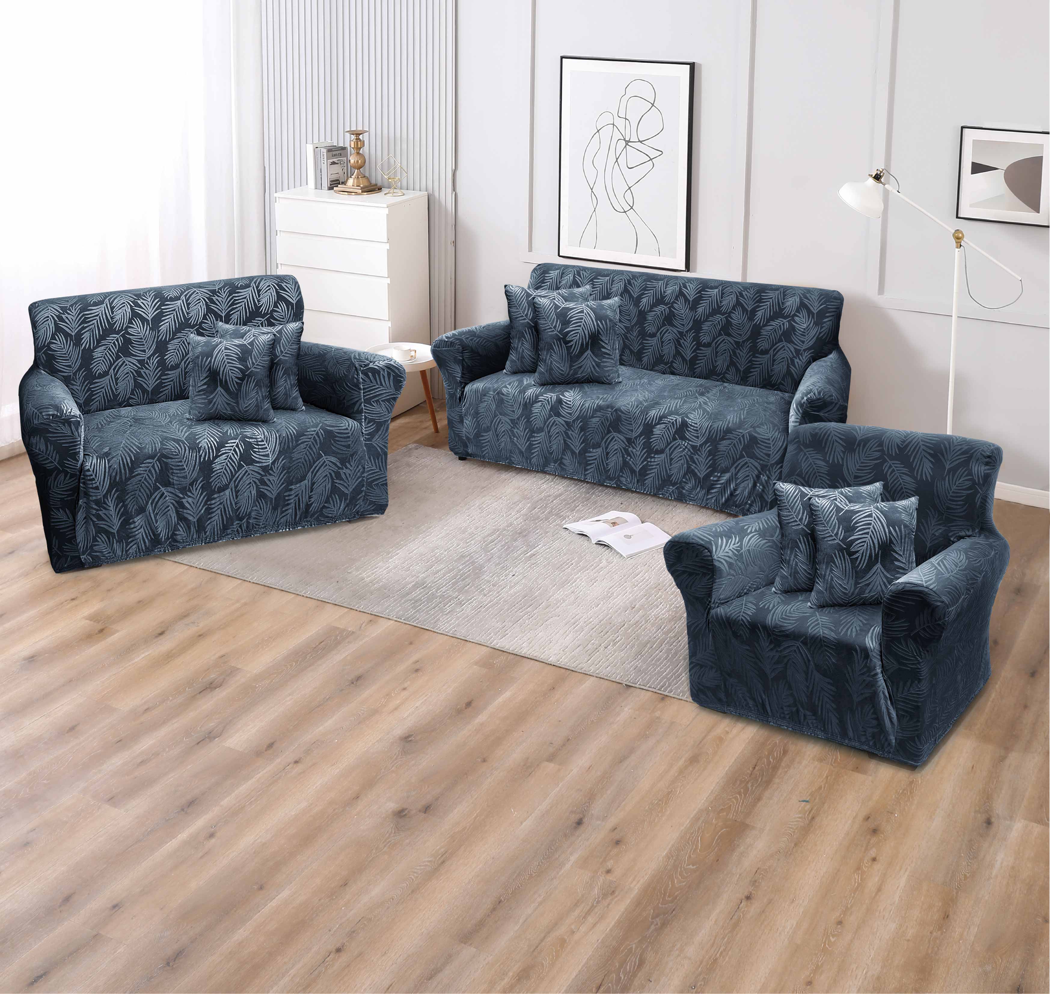 Funda de mueble terciopelo labrado 3-2-1 con 6 fundas de cojines