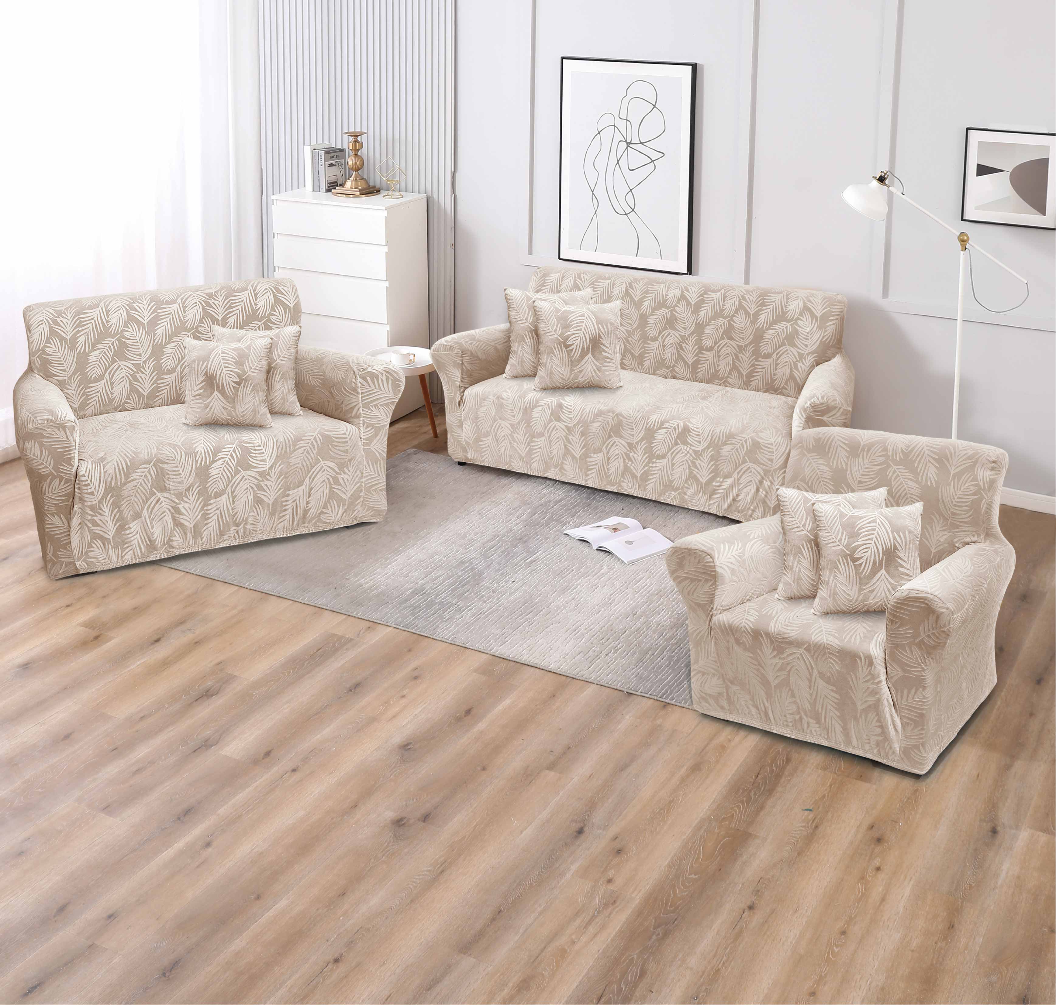Funda de mueble terciopelo labrado 3-2-1 con 6 fundas de cojines