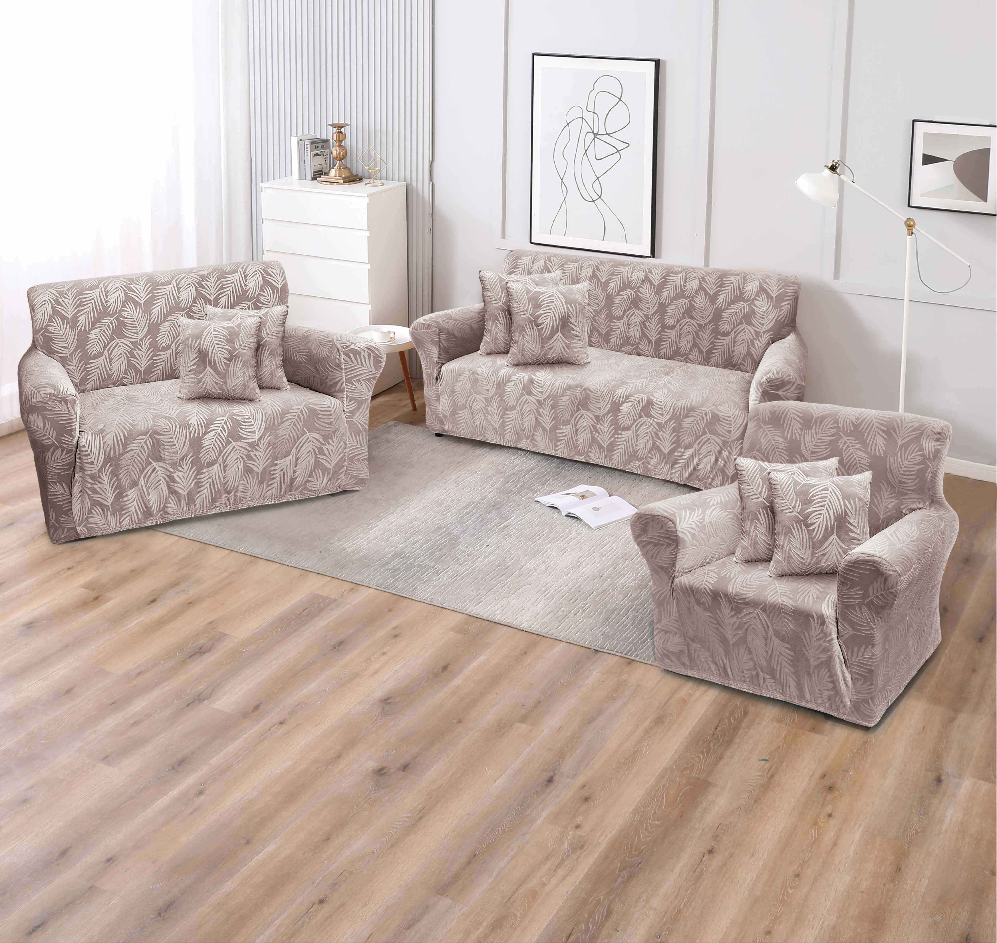Funda de mueble terciopelo labrado 3-2-1 con 6 fundas de cojines