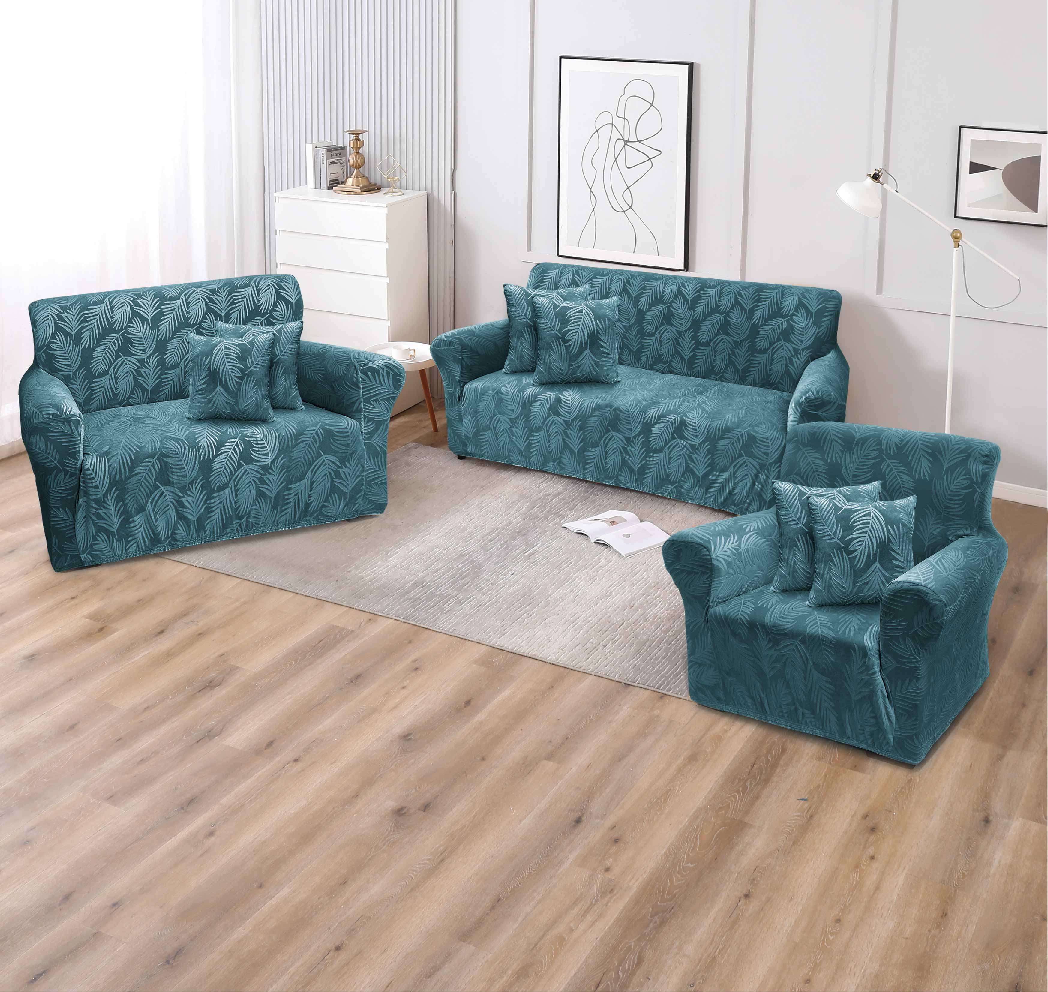 Funda de mueble terciopelo labrado 3-2-1 con 6 fundas de cojines